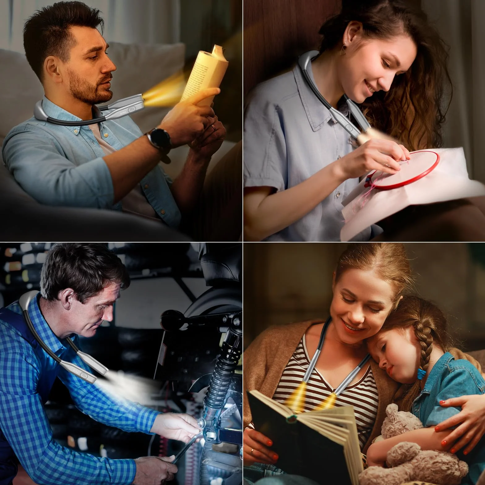 Gritin Szyjna Lampka do Czytania, Ładowana Lampka Książek do Czytania w Łóżku w Nocy, Przyjazna dla Oczu 3 Kolory, Bezstopniowe Ściemnianie, Ergonomiczny Projekt Dopasowany Kształtu Szyi