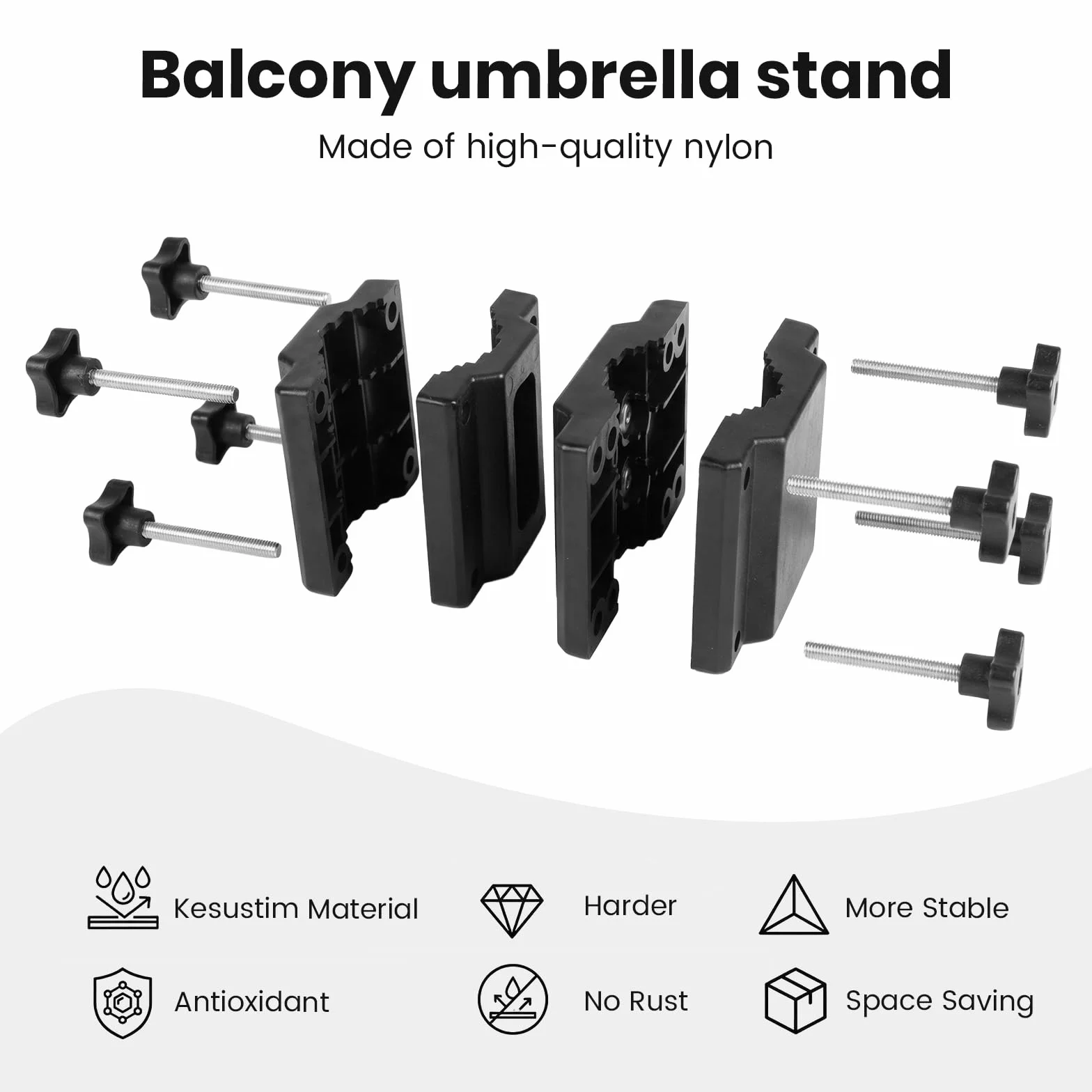 Uchwyt na parasol przeciwsłoneczny, poręcz balkonowa – regulowany, uniwersalny uchwyt na parasol Ø 22-38 mm, pasuje do prostokątnych (25-60 mm) i okrągłych (Ø 25-40 mm), duża siła zacisku i wysoka