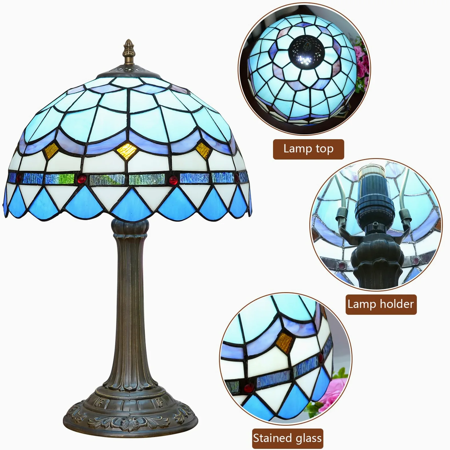 Tiffany lampa stołowa witrażowa lampa śródziemnomorska niebieska sypialnia lampa stołowa lampka do czytania lampka na biurko do salonu biura akademika jadalni dekoracja parapetówka prezent 30 x 30 x