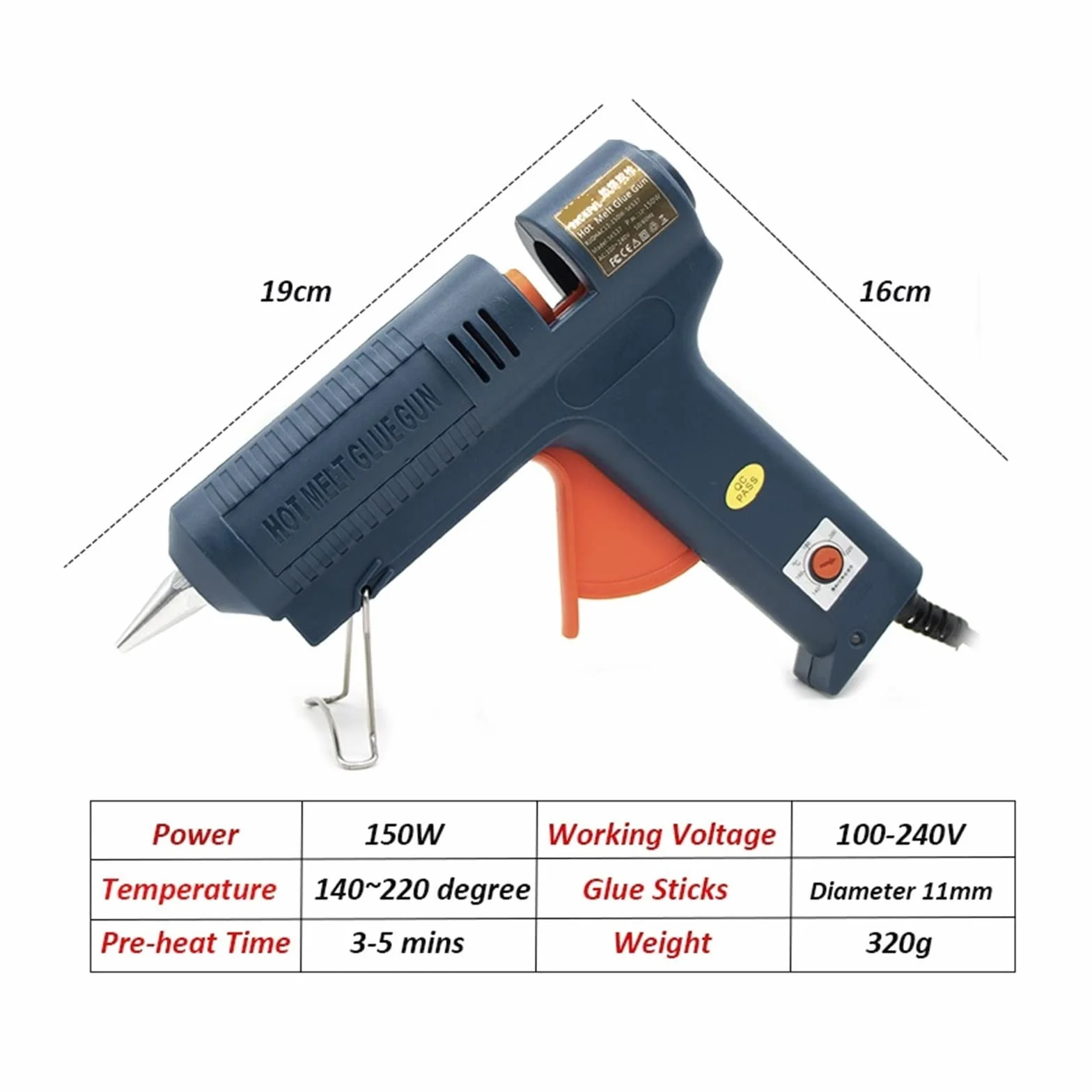 Zestaw pistoletu do klejenia na gorąco 150W pistolet do klejenia na gorąco regulowana temperatura pistolet do klejenia na gorąco do 11mm klej w sztyfcie strona główna naprawa diy narzędzia ręczne pist