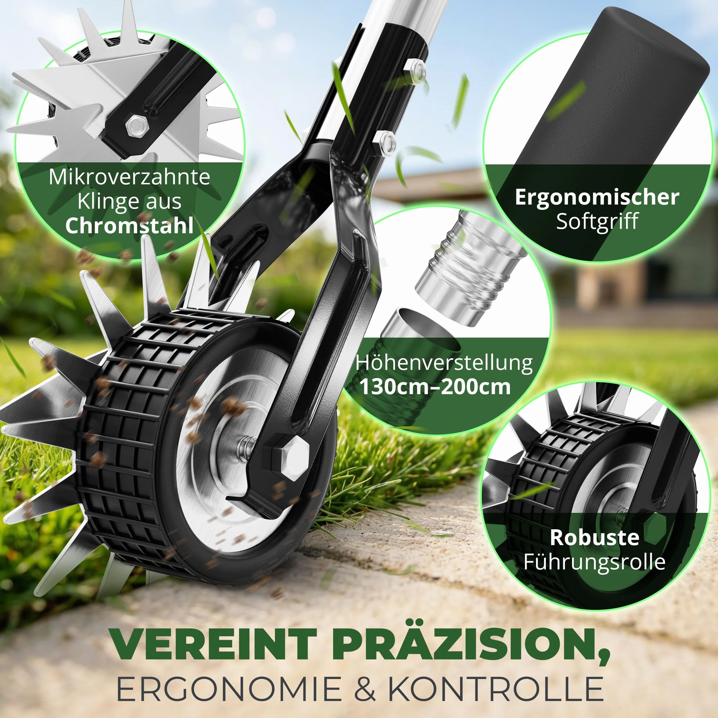 Obcinacz do krawędzi trawnika ze stali nierdzewnej, regulowany uchwyt, ergonomiczny