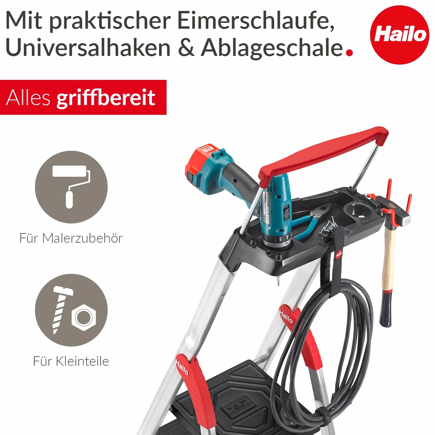 Hailo L100 Topline drabina bezpieczeństwa aluminiowa 4 stopnie czarna Made in Germany