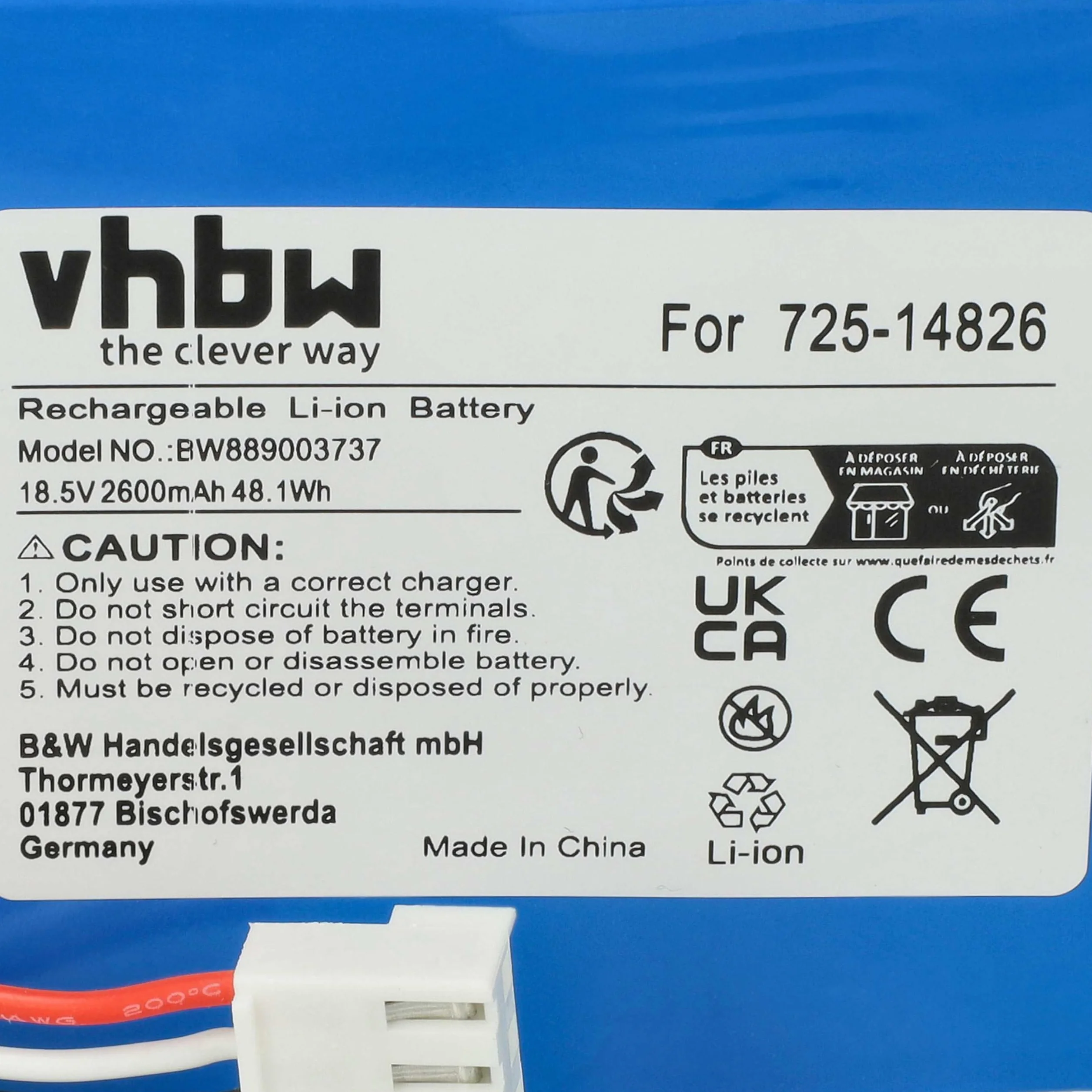 vhbw akumulator zastępuje Cub Cadet 725-14826 2600mAh 18,5V Li-Ion do robota koszącego