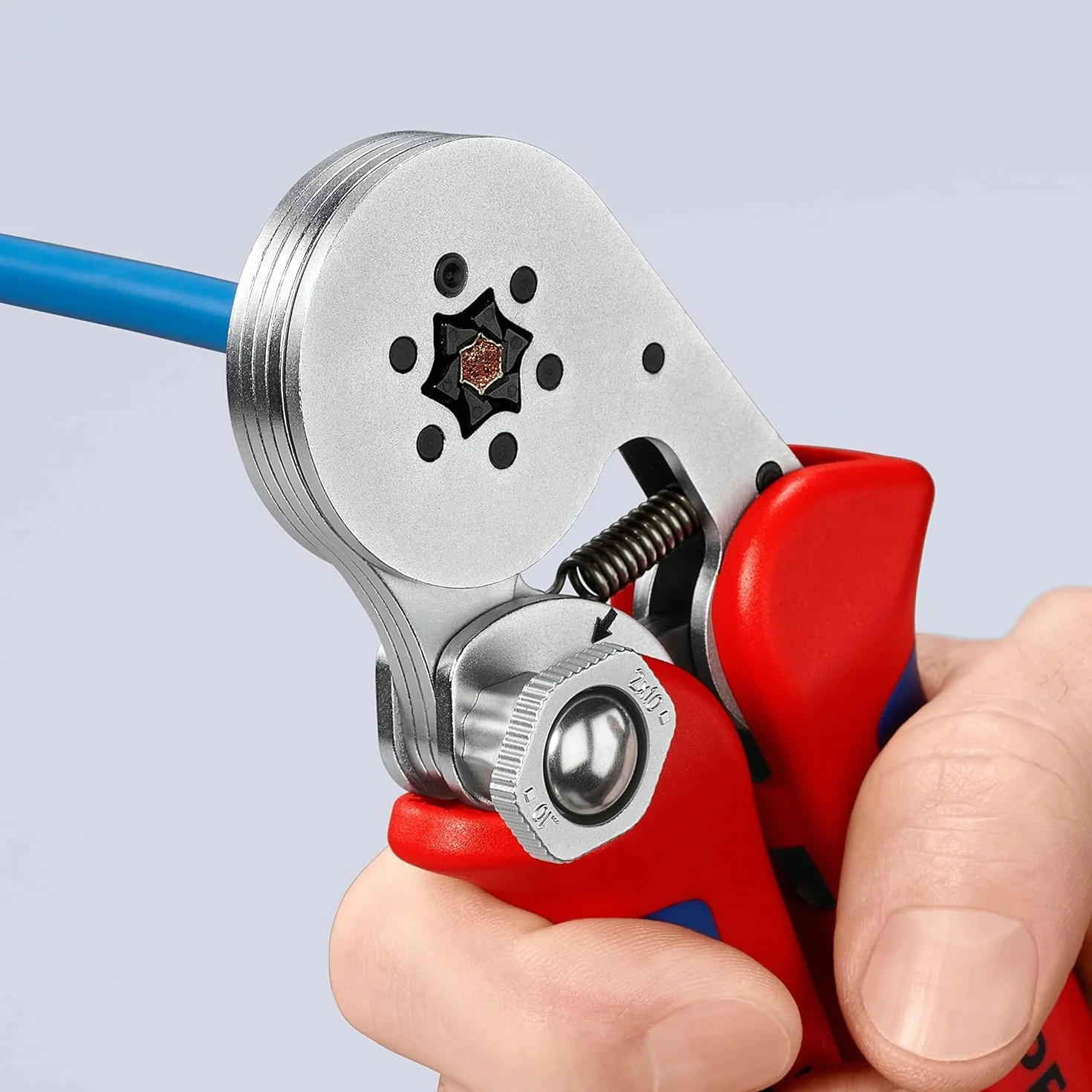 KNIPEX Samonastawne szczypce do zagniatania tulejek kablowych z ładowaniem bocznym chromowany z osłonkami wielokomponentowymi 180 mm, 97 55 14