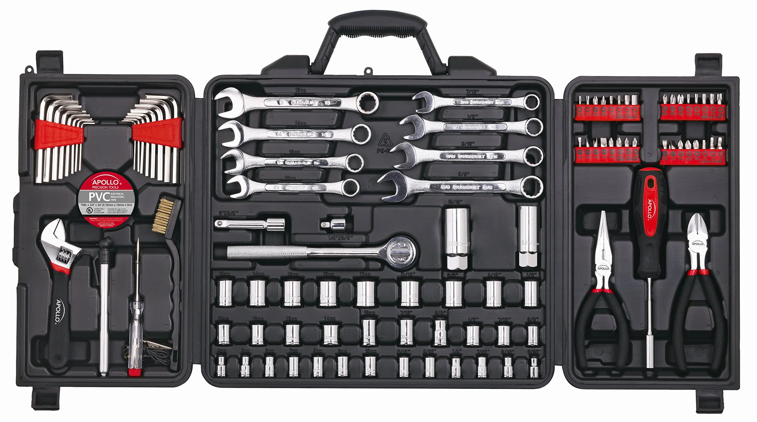 APOLLO TOOLS DT0006 DT0006 Zestaw narzędzi mechanicznych do napraw mechanicznych łodzi, kamperów, rowerów, w kompaktowej walizce transportowej, 101 szt