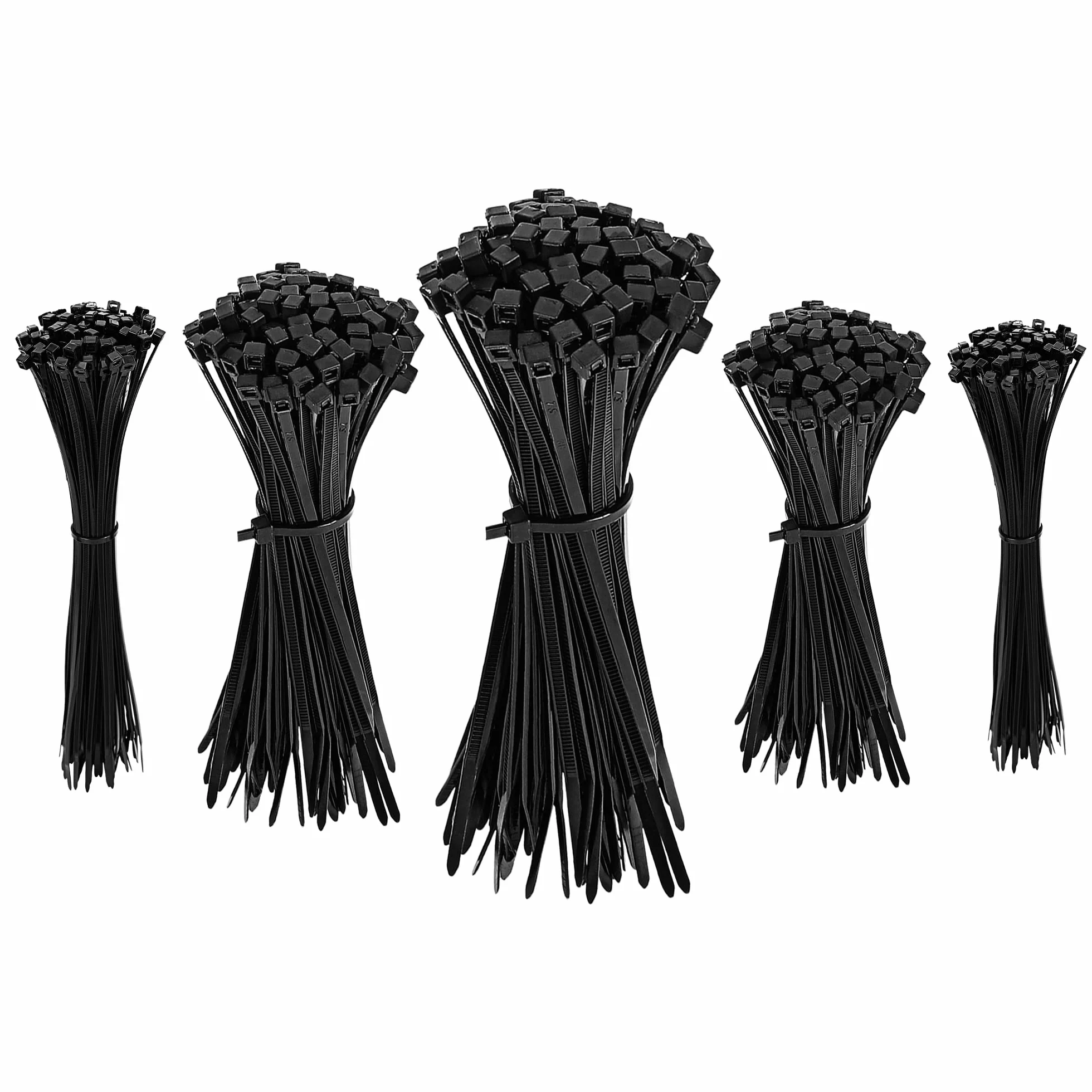 Amazon Basics – regulowane opaski kablowe do porządkowania kabli, 100/120/150/200/300 mm, łącznie 500 szt., czarne.