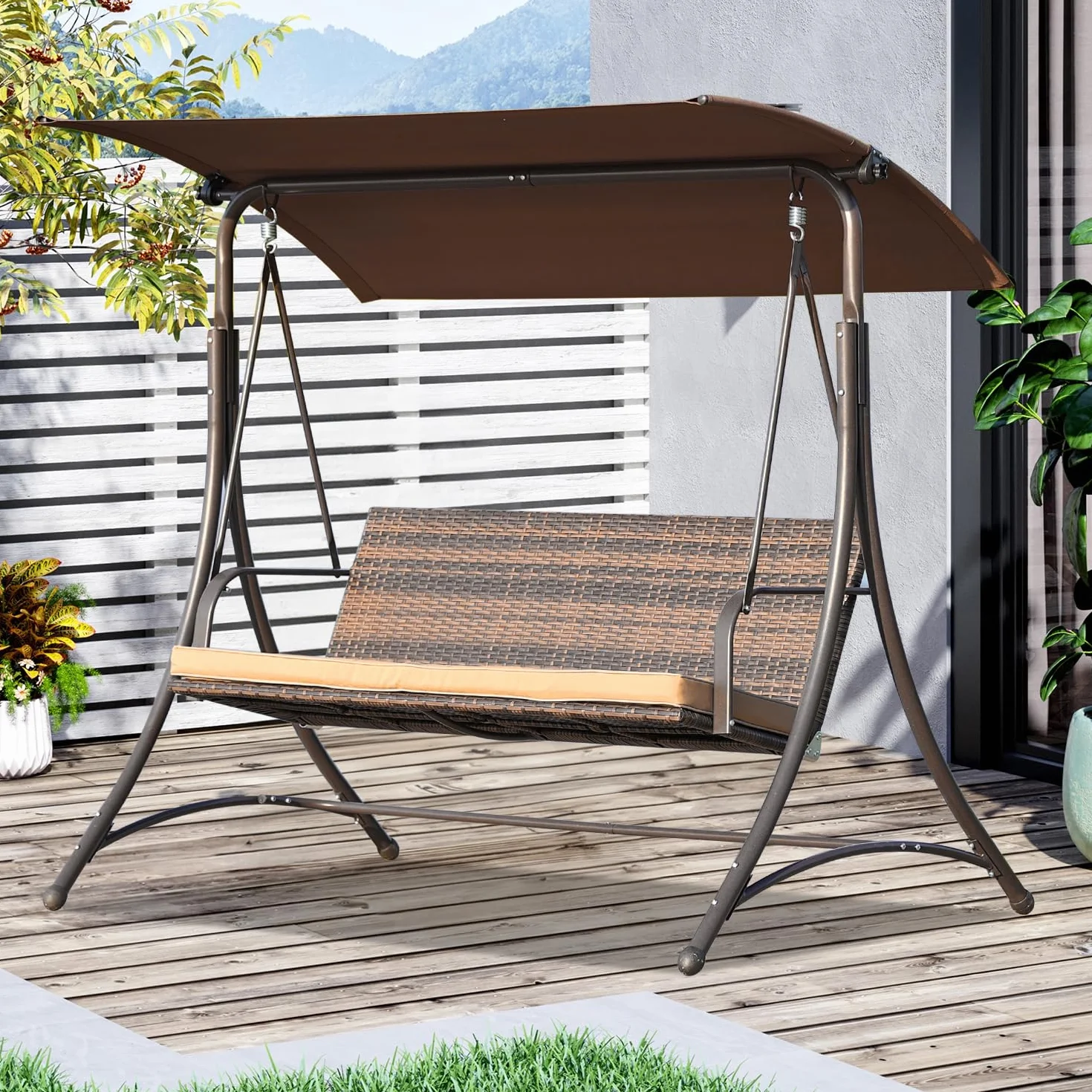 Angel Living Huśtawka ogrodowa 159T 170x110x153cm rattanowa z dachem
