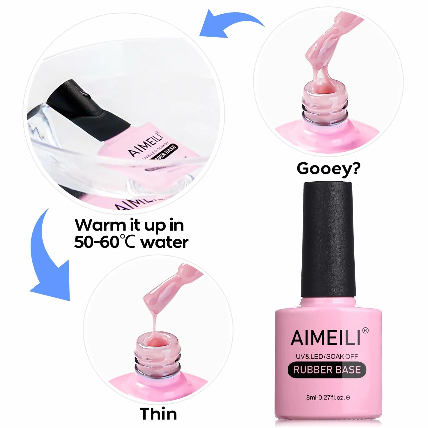 AIMEILI Rubber Base 8 ml Flexible Builder żel samowygładzający lakier pod paznokcie Strengthener Rhinestone Glue Gel lakier do paznokci przezroczysty Jelly Rubbergel 5 IN 1-1013