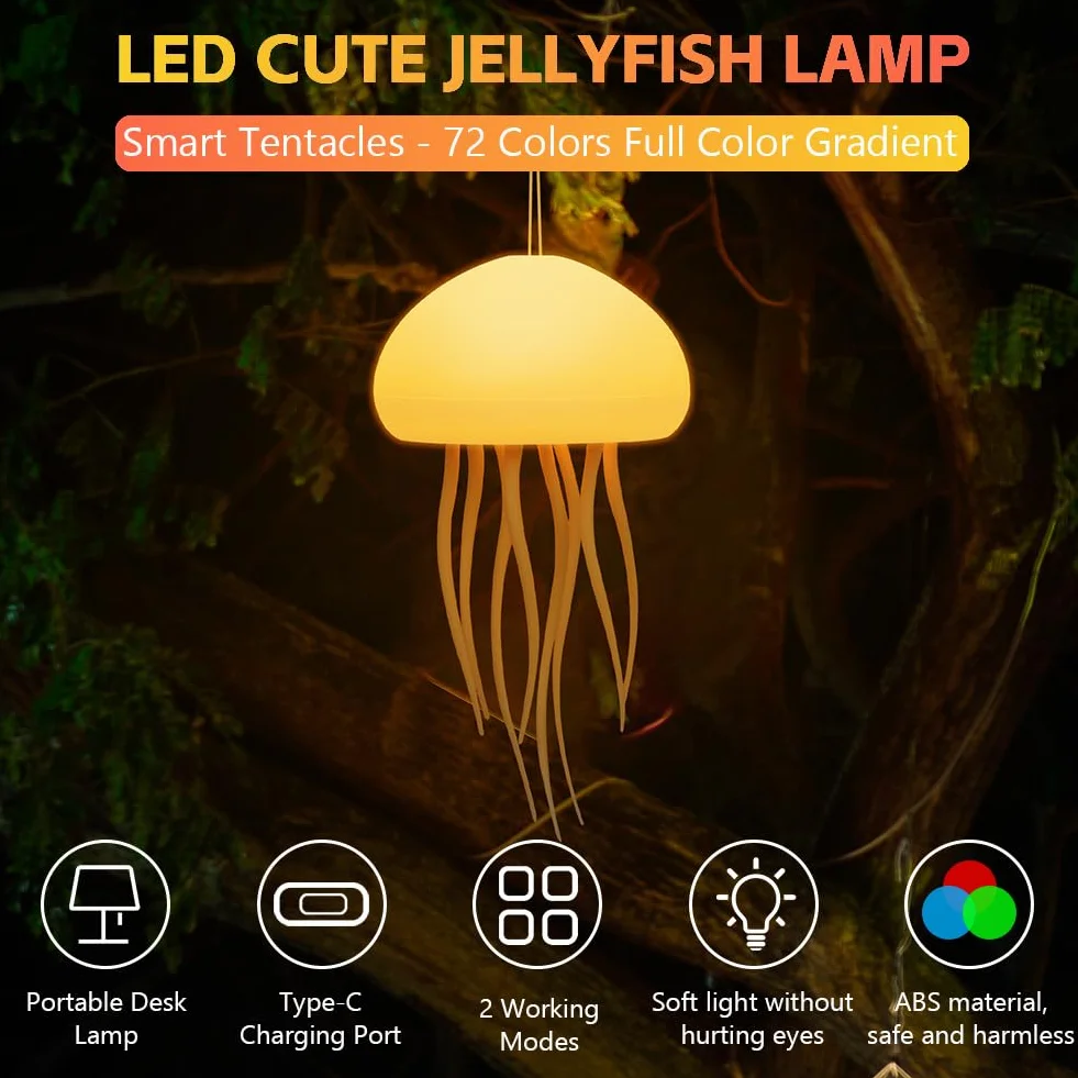 Lampa Jellyfish Led, Lampa Nastrojowa Rgb Z Wielokolorowym Gradientem Meduz, Akumulatorowa Lampa Stołowa Z Meduzami, Sterowana Głosem Lampa Stołowa, Lampa Meduz Na Biurko I Przy Łóżku