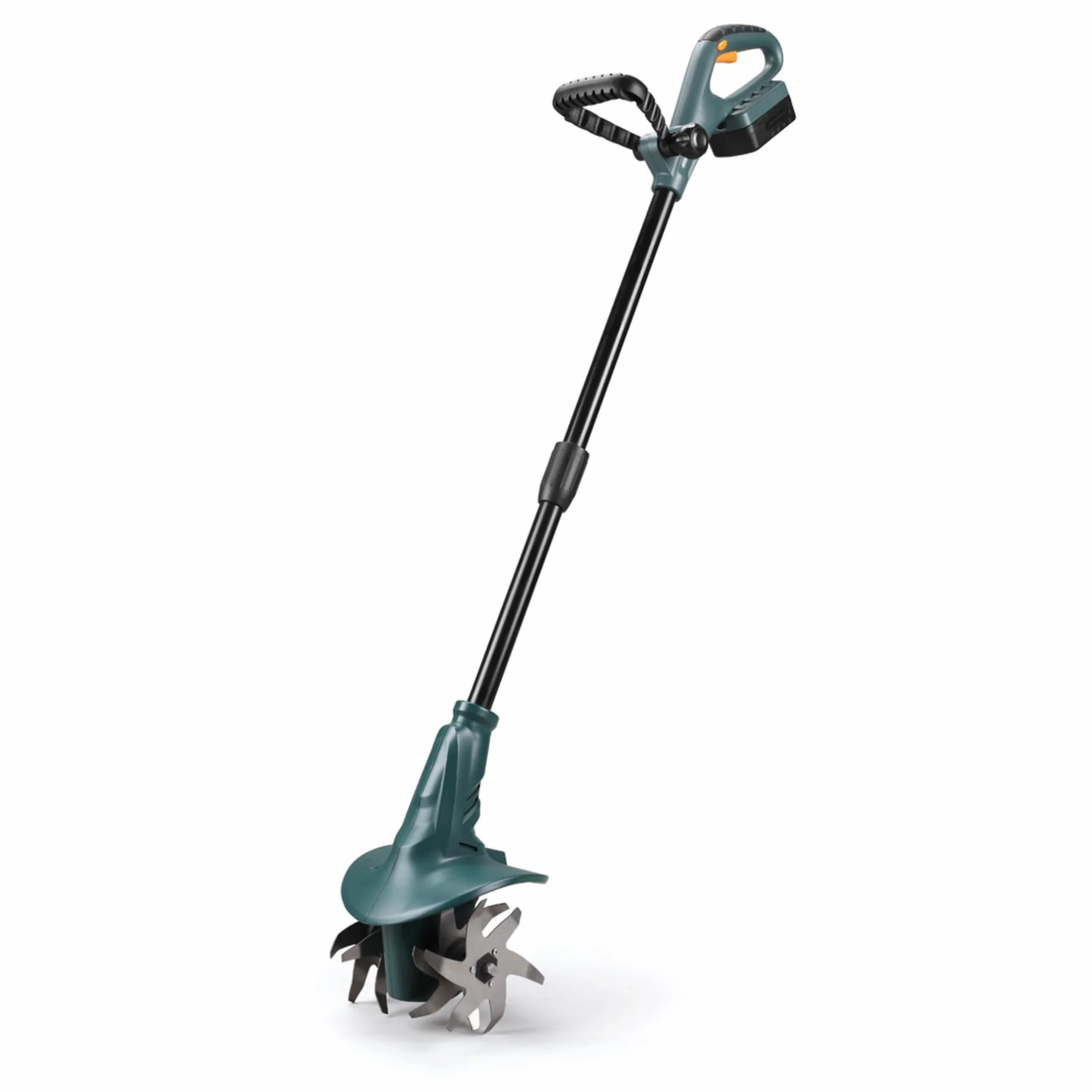 FISHTEC Bezprzewodowa glebogryzarka silnikowa z akumulatorem litowym 18 V – szerokość robocza: 20 cm – głębokość robocza: 8 cm – 4 frezy – ergonomiczny podwójny uchwyt – bateria i stacja ładująca w