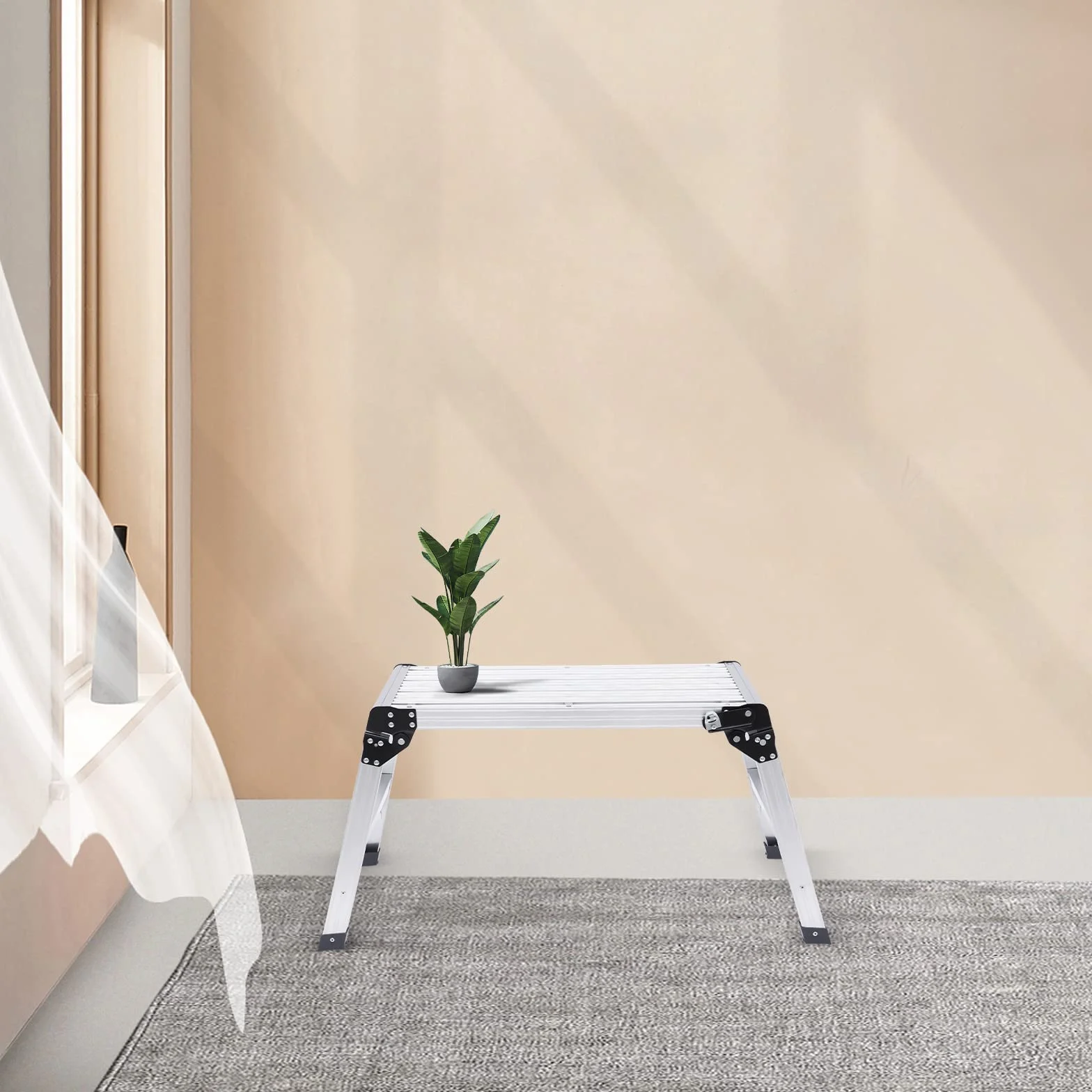 Składana drabina aluminiowa – obciążenie 150 kg, antypoślizgowa i składana, taboret roboczy do samochodu, mycia okien, gospodarstwa domowego, dekoracji i na kemping, 108 x 41 x 50 cm