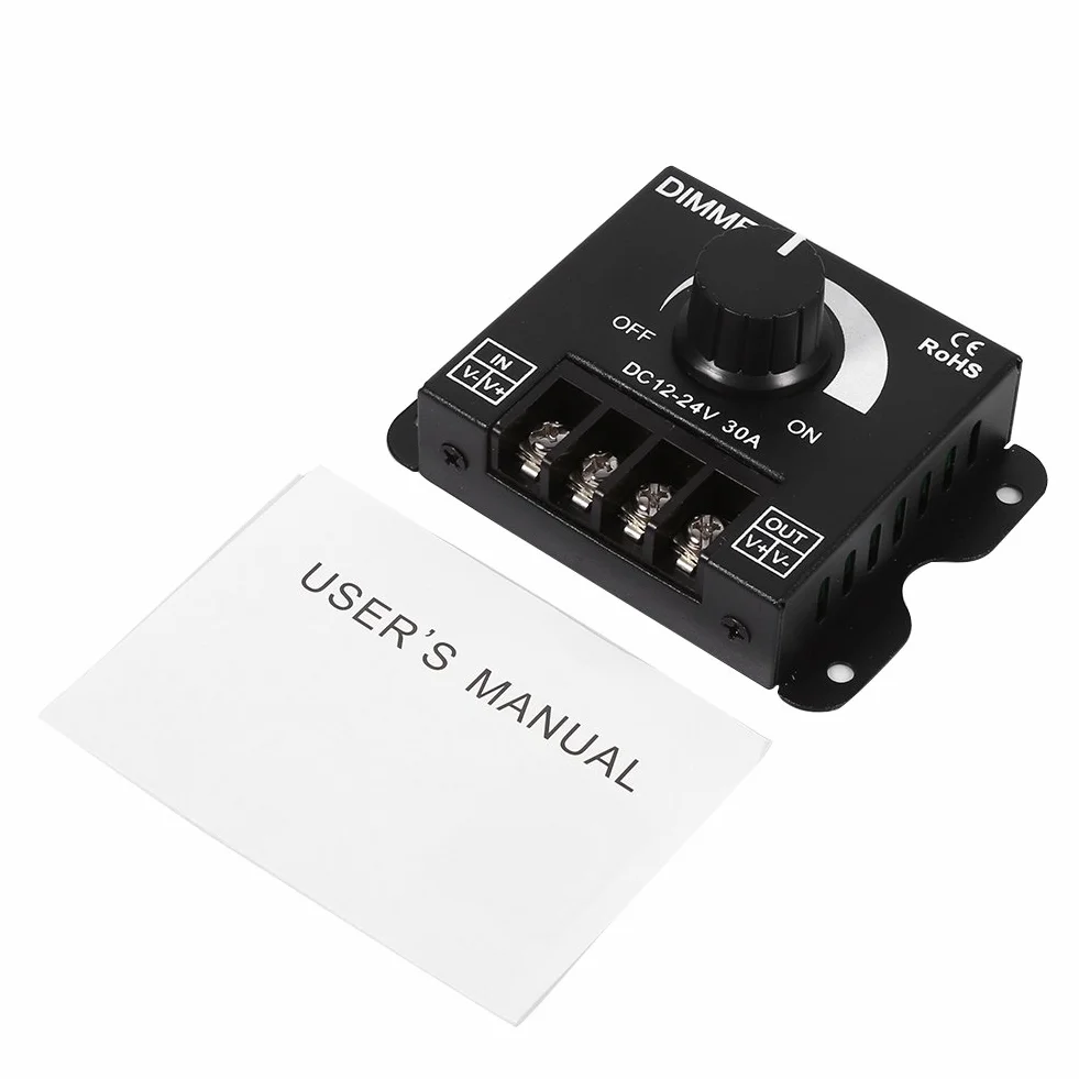 Ściemniacz z przełącznikiem Led, DC 12V-24V 30A Sterownik ściemniacza z przełącznikiem Led, z pokrętłem, do regulacji jasności Włącznik/wyłącznik