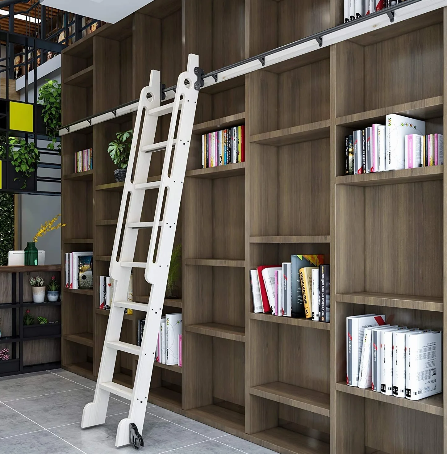 Zestaw osprzętu do wysuwanej przesuwnej drabiny bibliotecznej, teleskopowy górny rolka, teleskopowy stalowy osprzęt do toczącej się drabiny bibliotecznej, koła podłogowe z hamulcami (bez drabiny)