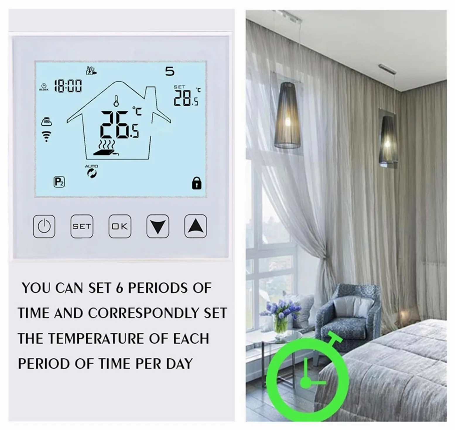 Smart WiFi Touch Termostat Bezprzewodowy regulator temperatury do wody/elektrycznego ogrzewania podłogowego Woda/kocioł gazowy działa Precyzja łatwość Konfiguracji(16A Electric White)