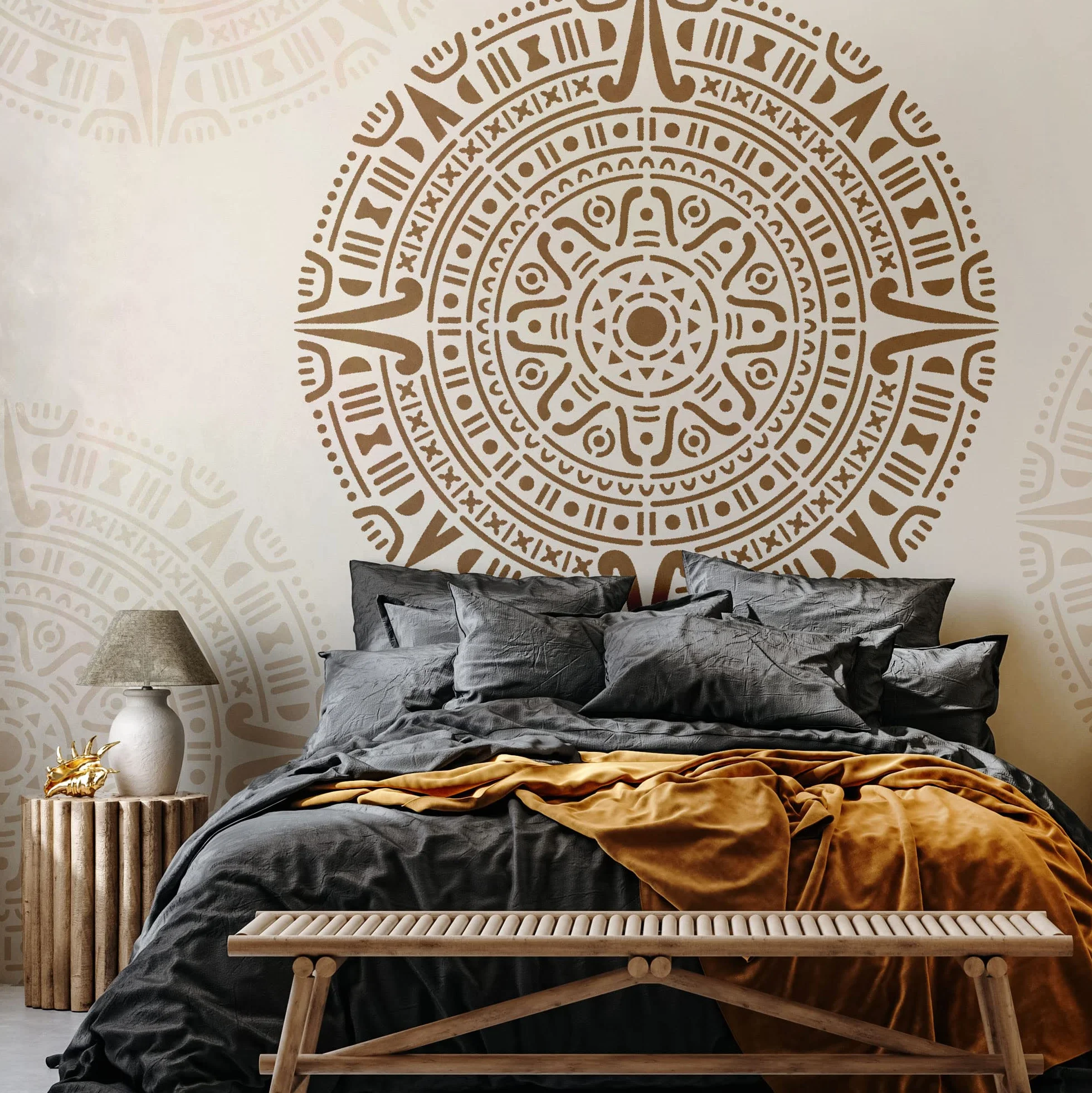 NAKLEO Mandala Szablon Malarski do Malowania Ścian Duży, 219 cm Aztecka Mandala Koło Ornament Geometryczny, Wielorazowy Wielokrotny Plastik, Wzór DIY Dom Dekoracje, Papier Ściany Tkaniny Drewno Meble