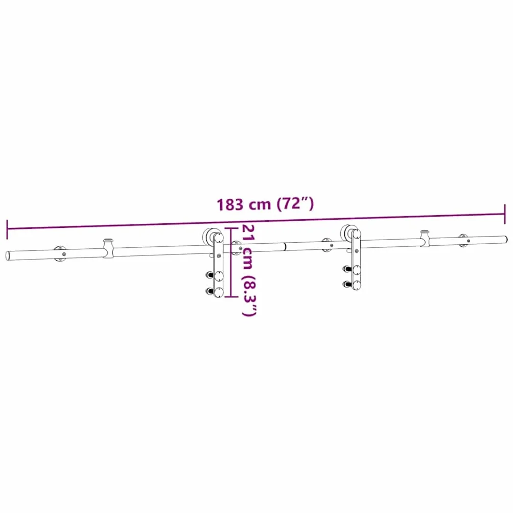 vidaXL System do mocowania drzwi przesuwnych, 183 cm, stal, srebrny, okucia do drzwi przesuwnych, rolka do drzwi przesuwnych, system drzwi przesuwnych