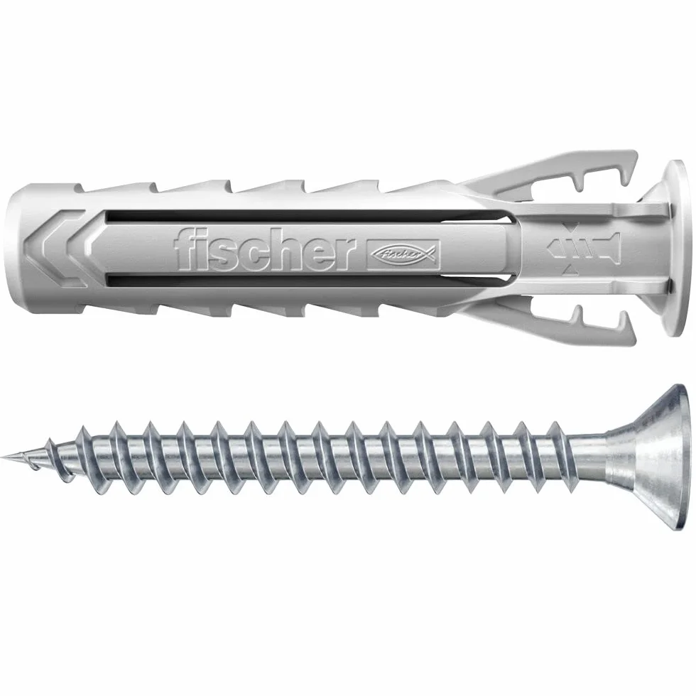Fischer 50 kołków SX Plus ze śrubą 8x40 mm do pełnej ściany, perforowanej cegły, muru, betonu, do mocowania żyrandoli, mebli, szafek ściennych, półek, 567622