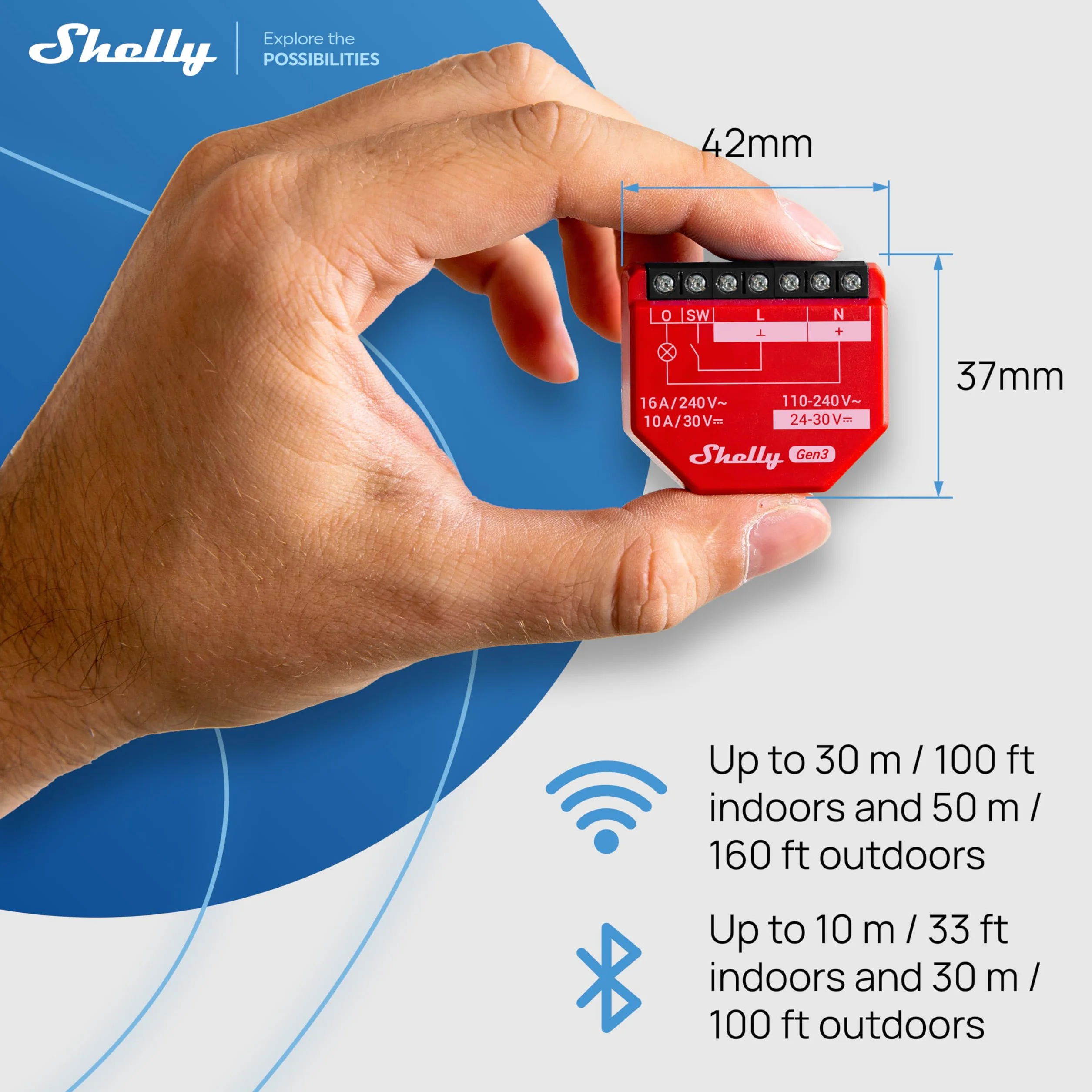 Shelly 1PM Gen3- Inteligentny przekaźnik Wi-Fi i Bluetooth z pomiarem mocy, 1-kanałowy 16A, Automatyka domowa, Alexa i Google Home, iOS, Android, Bez Huba, Bezprzewodowa kontrola oświetlenia