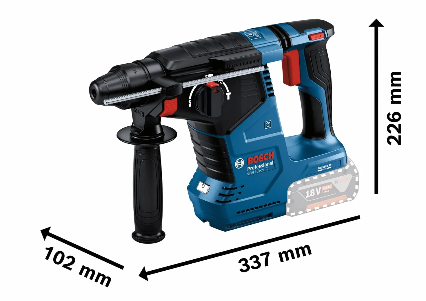 Bosch Professional 18 V GBH 18 V-24 C akumulatorowy młot udarowo-obrotowy (z SDS plus, w zestawie dodatkowy uchwyt, bez akumulatora/ładowarki)