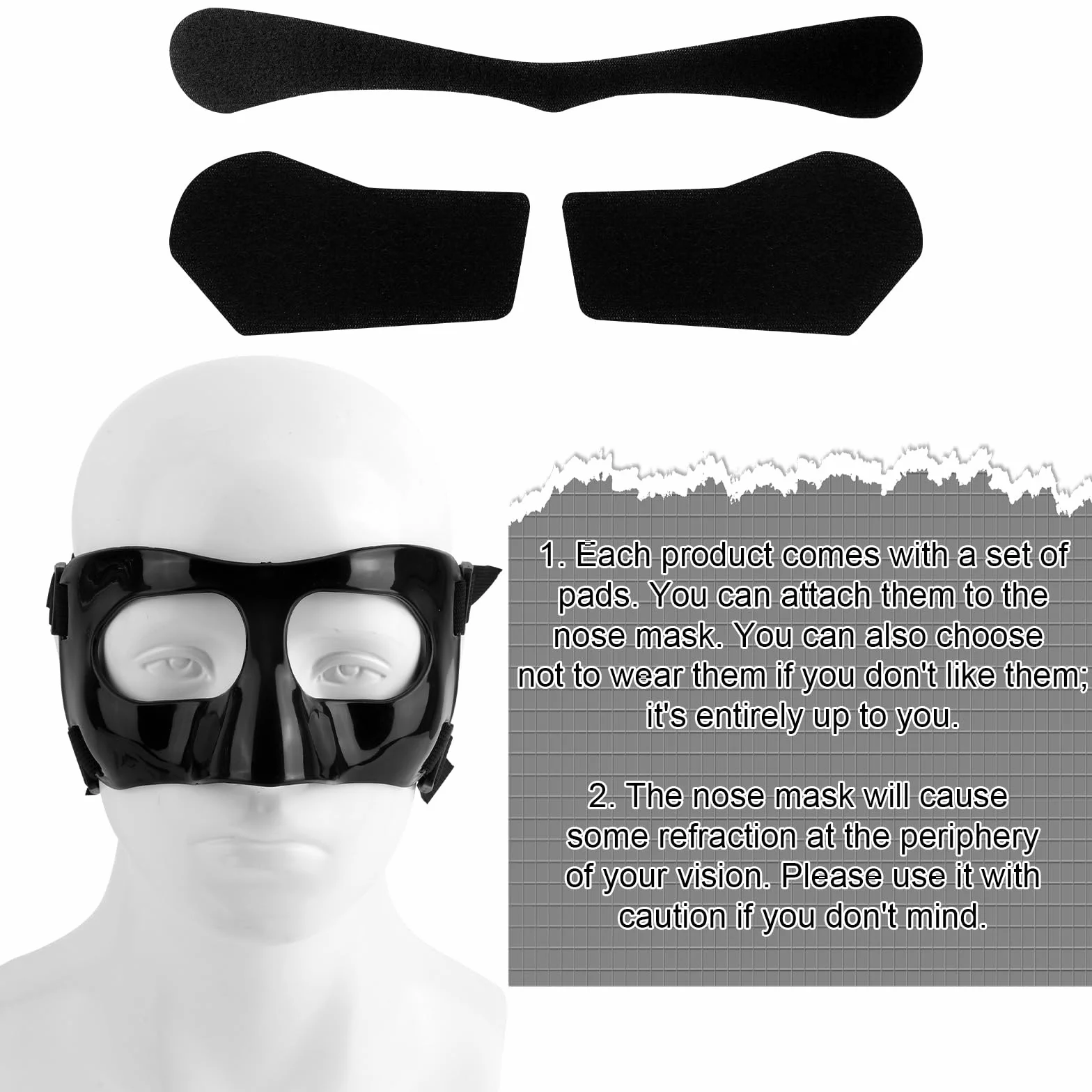 NQEUEPN Osłona Nosa na Złamany Nos, Regulowana Maska z Osłoną Twarzy z Wkładkami Sportowa Maska Ochronna na Twarz dla Dorosłych i Nastolatków Koszykówka Piłka Nożna Akcesoria Sportowe