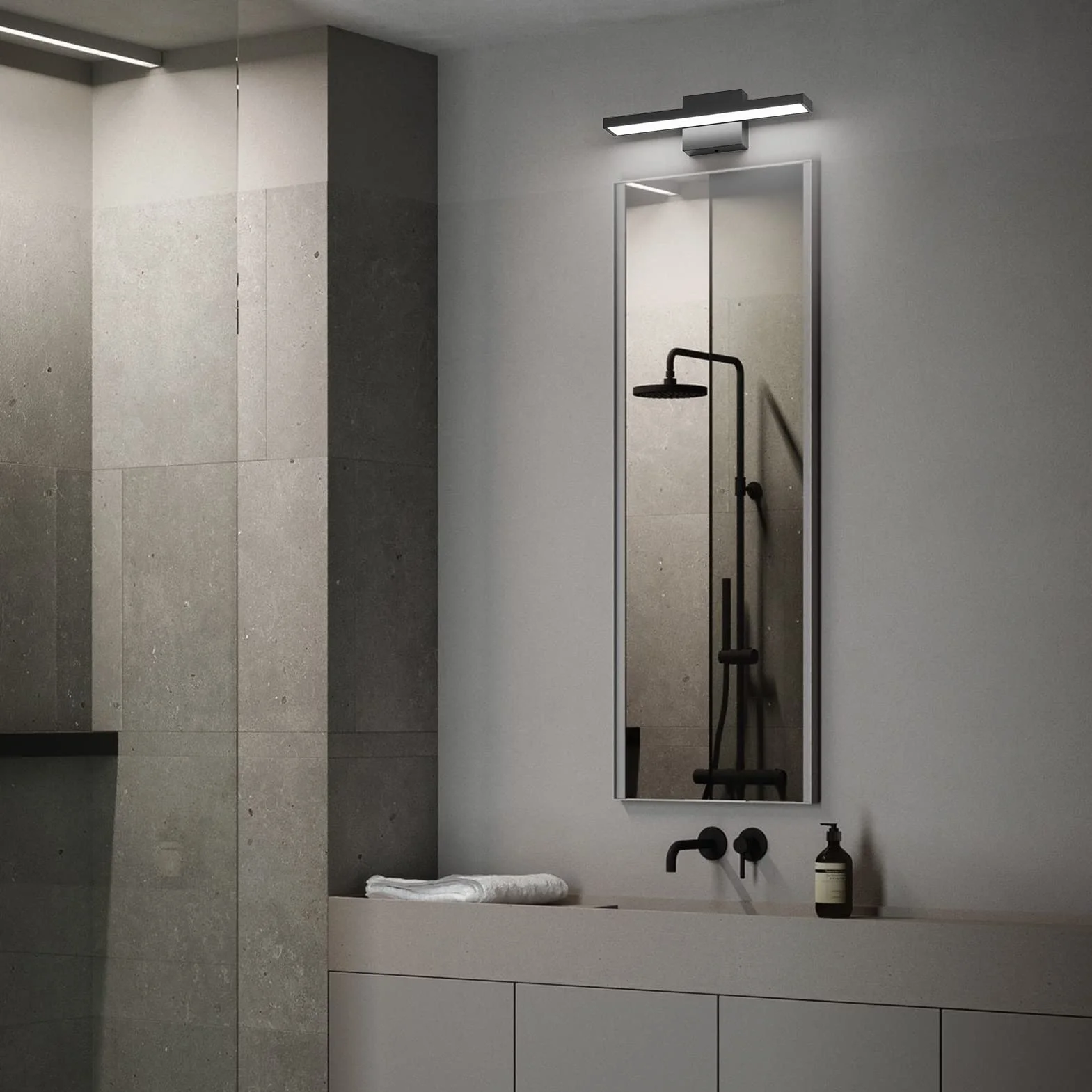 Klighten Lampa LED do lustra łazienkowego, 40 cm, 12 W, 1080 lm, nowoczesne lustro łazienkowe, IP44, 6000 K, zimna biel, 60 diod LED, 110-240 V, czarna