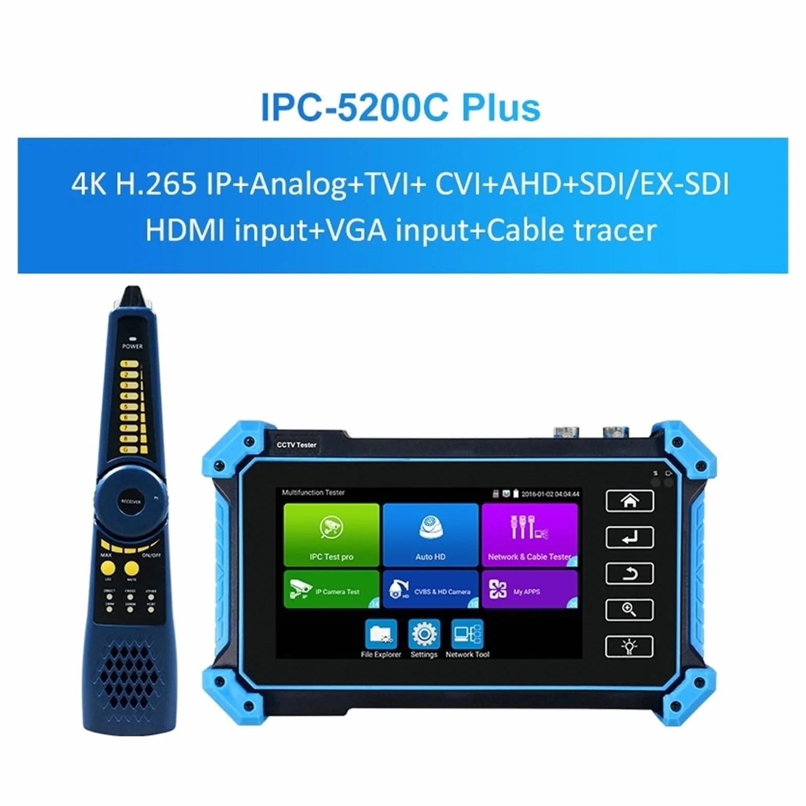 Tester Systemów CCTV, 12MP Tester IPC 8MP/AHD/CVI/TV/SDI CCTV Z Wejściem VGA 5.4in Monitor Do Testera Kamer IP CFTV(IPC-5200C Plus)