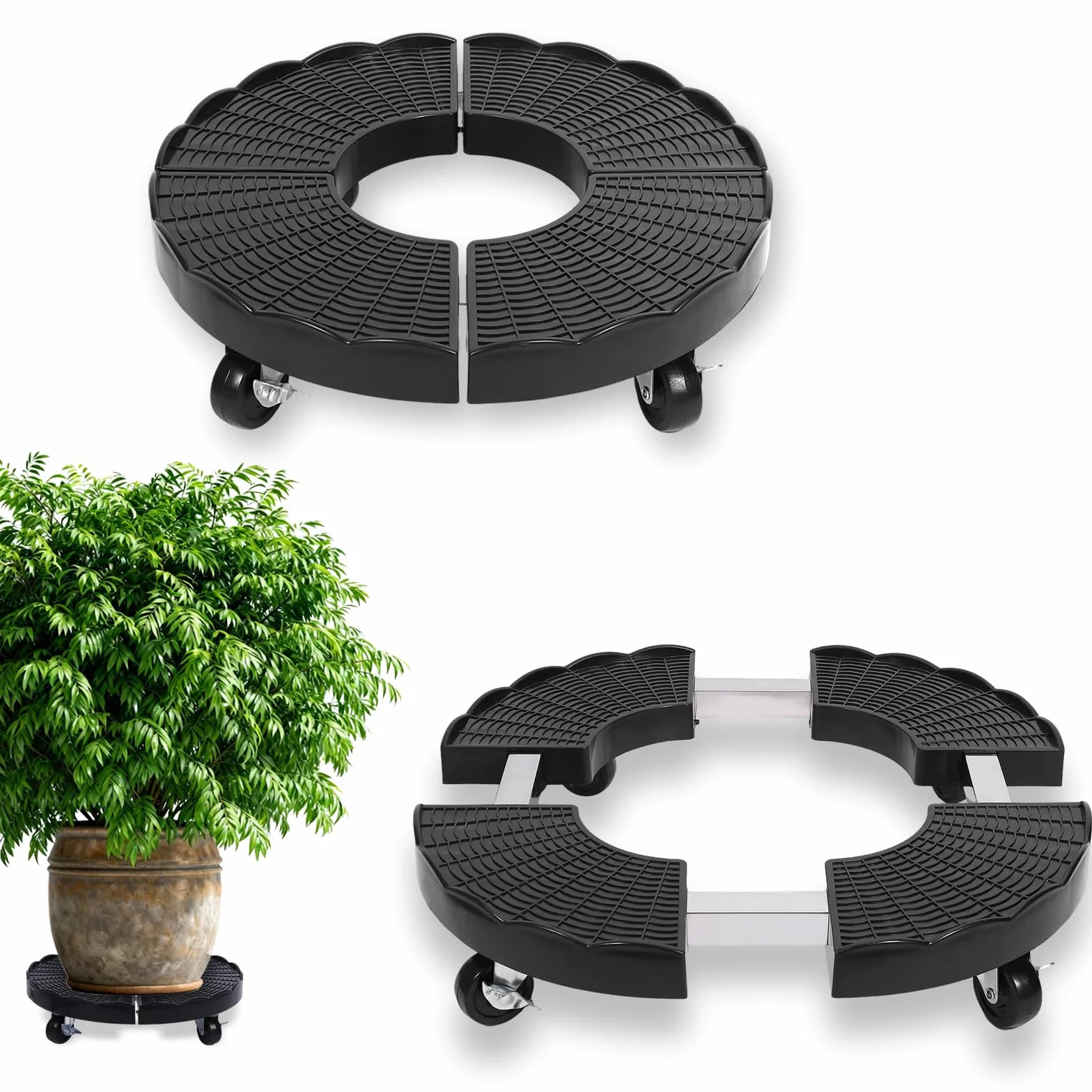 Okrągły wałek do roślin regulowany Ø 38-50 cm 360° nośność 150 kg czarny