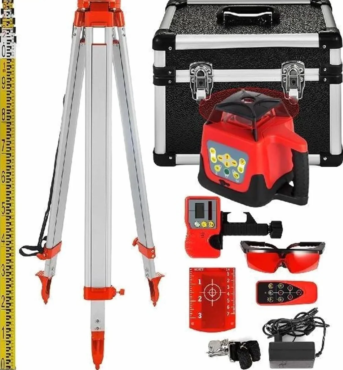 500m Rotary Laser Level Kit z statywem i personelem, samopoziomujące wewnętrzne narzędzie zewnętrzne, precyzyjne urządzenie pomiarowe klasy budowlanej do użytku DIY i profesjonalnego