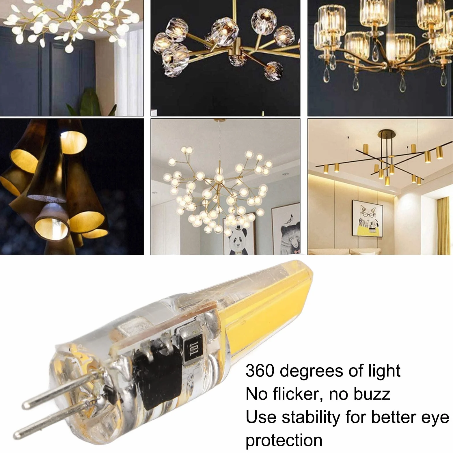Fdit Żarówka LED COB G4 energooszczędna, zmienna, sufitowa, 6 sztuk, 500 lm, 220 V, do domu, biura, przestrzeni handlowej (ciepła biel)