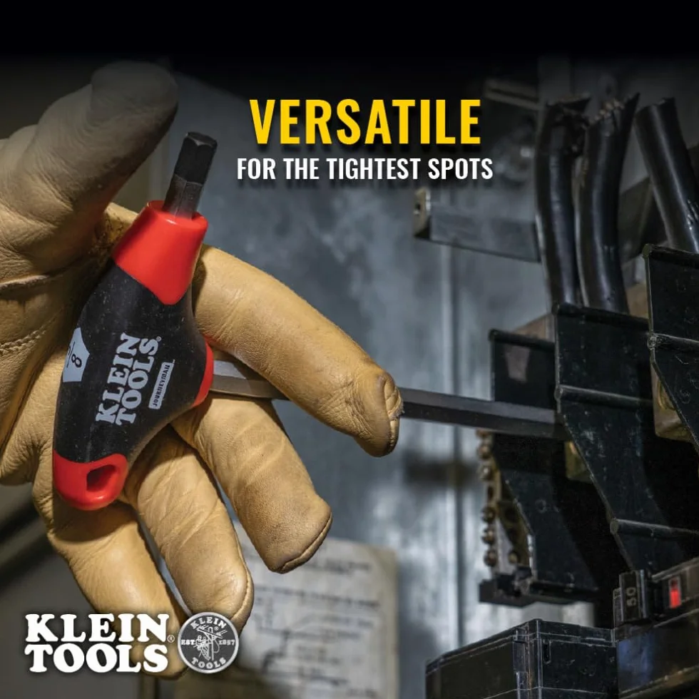 KLEIN TOOLS JTH610E Zestaw kluczy imbusowych SAE z uchwytem w kształcie litery T z ostrzami 6-calowymi, stojak w zestawie, 10-częściowy