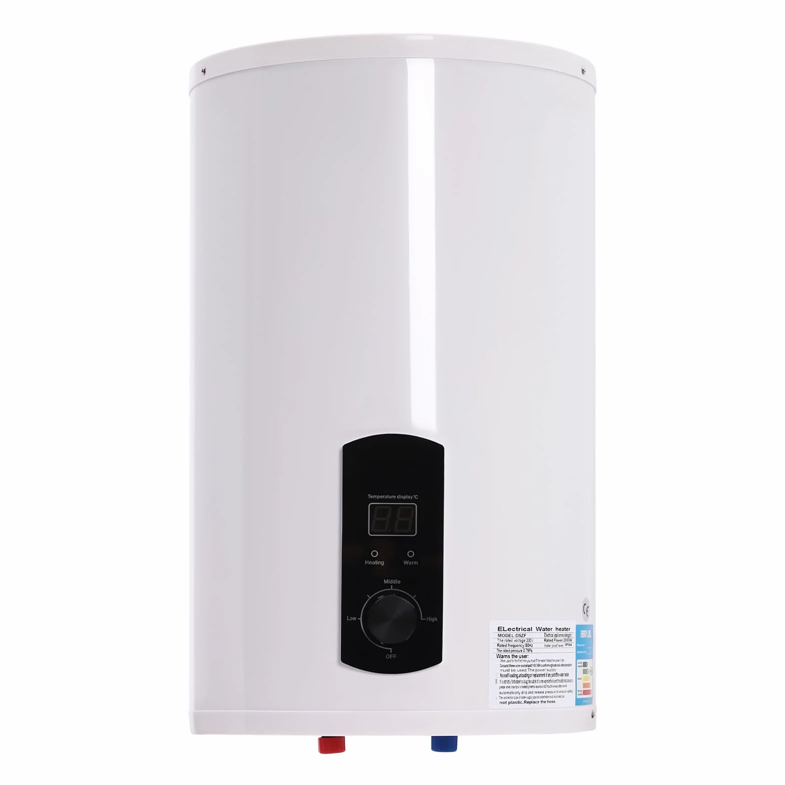 Elektryczny zbiornik ciepłej wody, 30 litrów, bojler ciepłej wody, 2000 W, wiszący bojler, elektryczny podgrzewacz wody, 25-75°C, regulowana temperatura