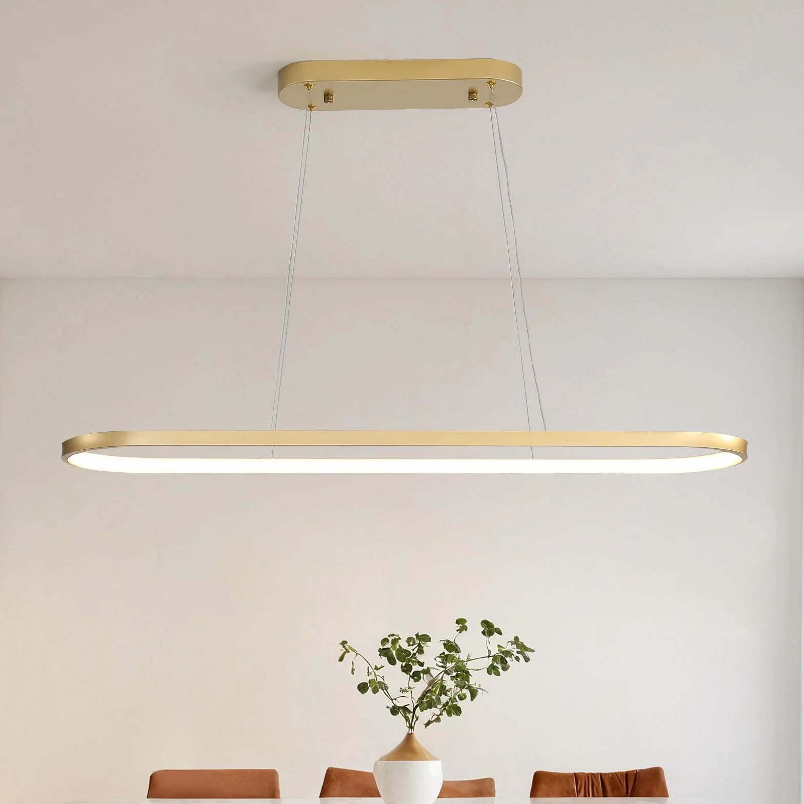 Owalna lampa wisząca LED z możliwością regulacji jasności, wisząca lampa z pierścieniem, lampa wisząca z możliwością regulacji wysokości, nowoczesna lampa stołowa z pilotem, regulowana