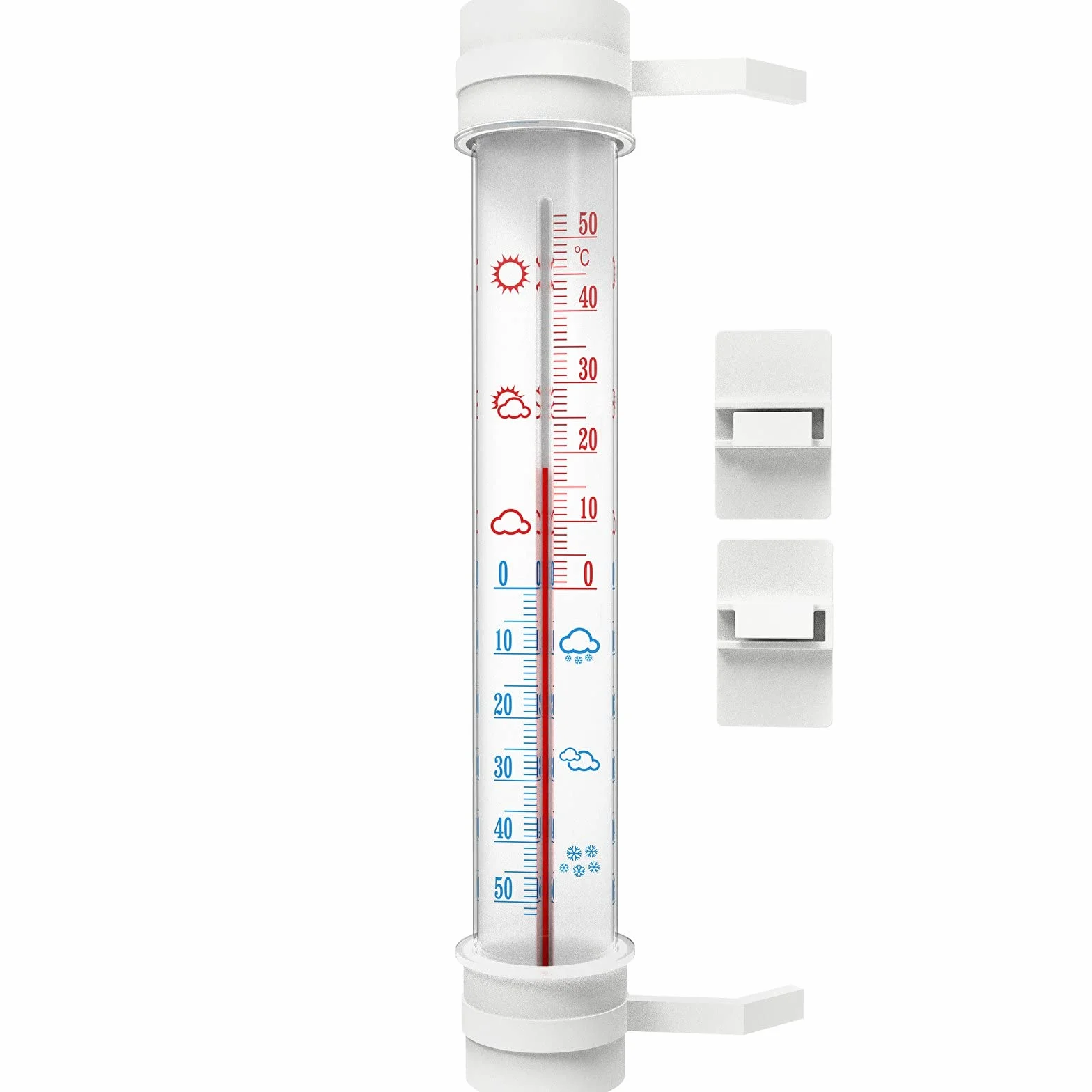 Browin 020800 Klasyczny termometr zaokienny 27 cm, termometr na zewnątrz, do ogrodu, zakres temperatur - 50 do + 50°C, biały