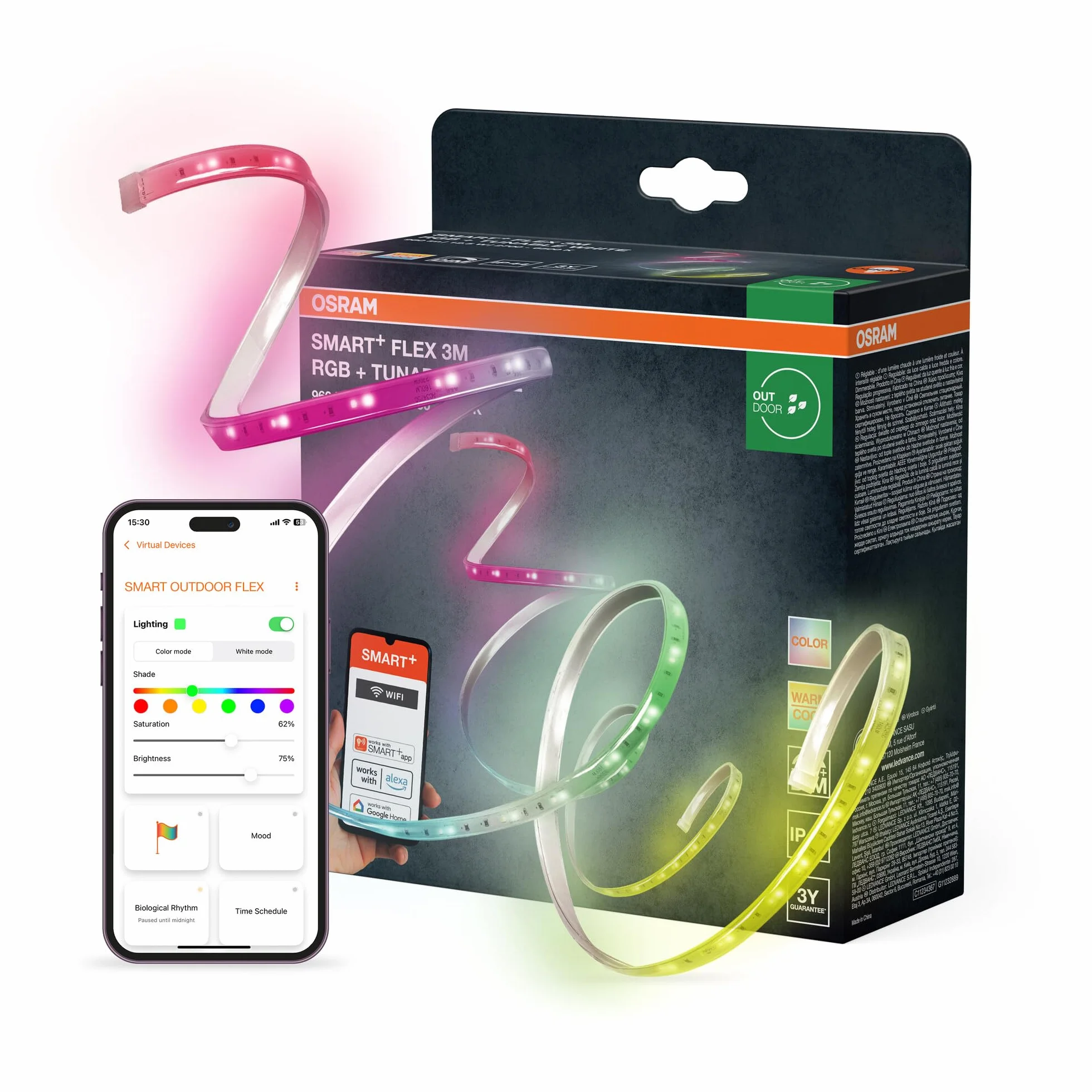 OSRAM Taśma LED SMART+ WIFI OUTD FLEX 3M, biała, 12 W, 790 lm, sterowana barwa ciepła od ciepłej do chłodnej bieli, światło RGB, do użytku na zewnątrz, sterowanie za pomocą aplikacji, długa żywotność,