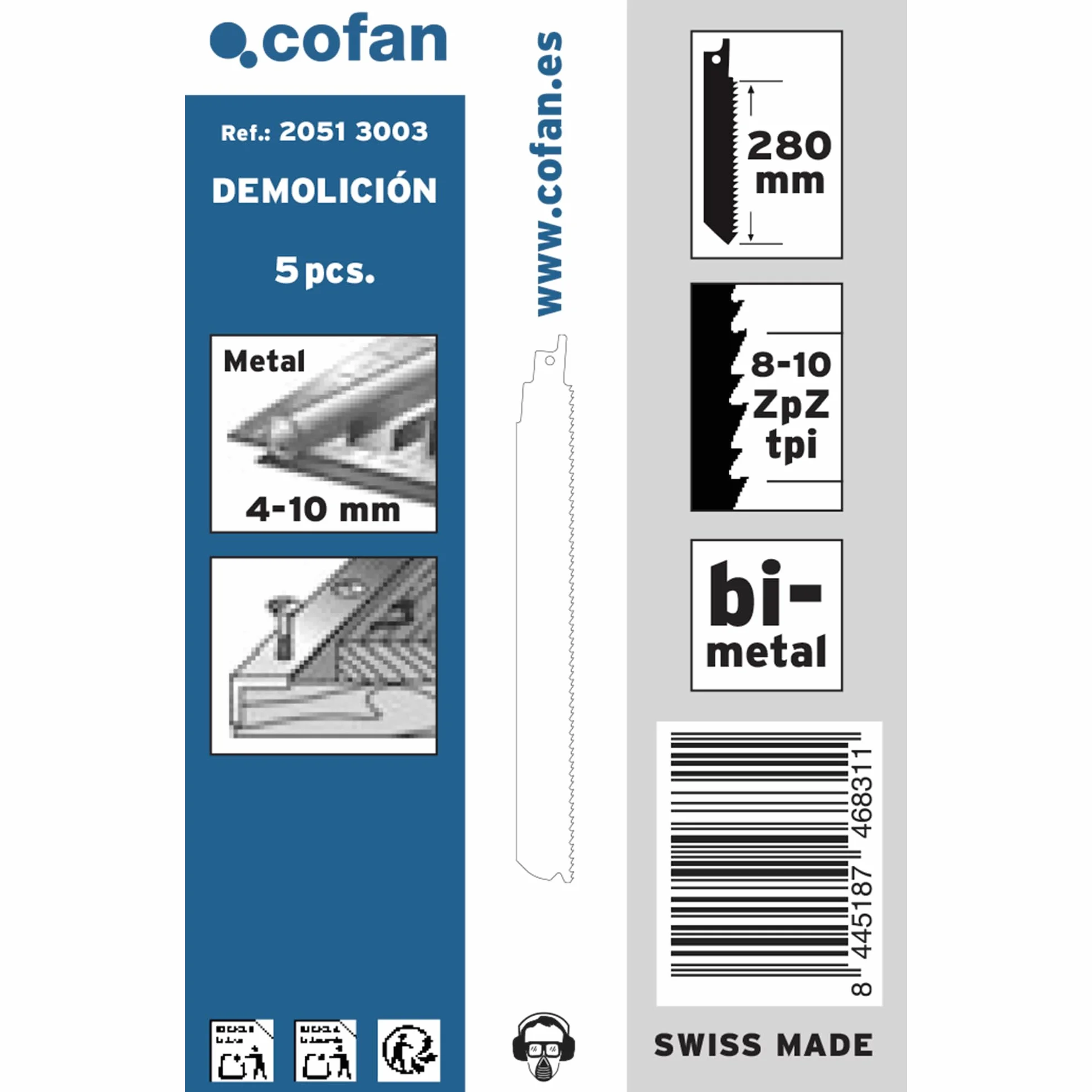 Cofan Brzeszczoty do pił szablastych do rozbiórki 5 sztuk 280 x 8-10 mm, uniwersalne brzeszczoty do wymagających cięć z wielu materiałów, ostre zęby