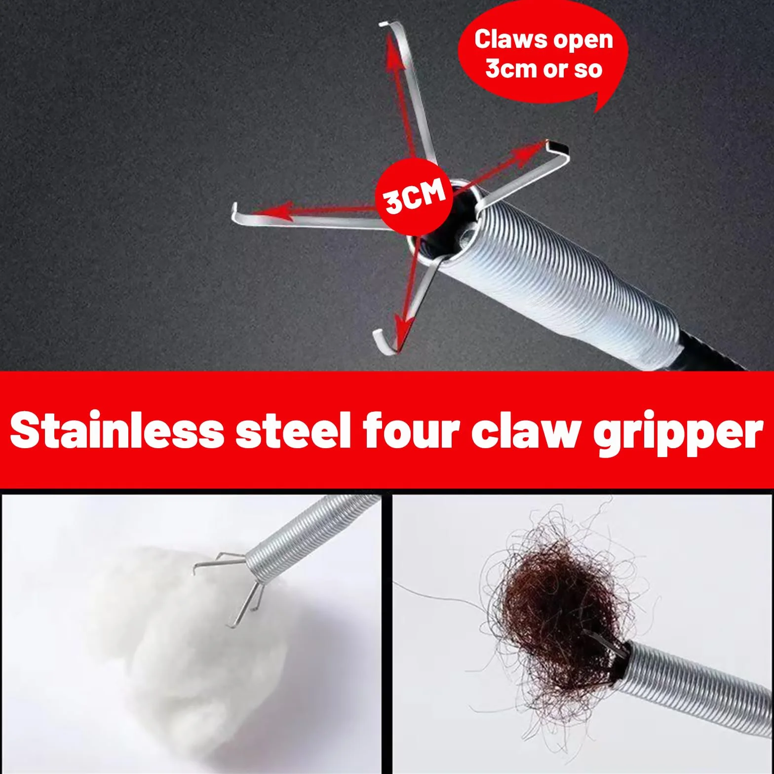 4-częściowy zestaw chwytaków do pazurów, chowany, czteroramienny, do odpływów, wanny, kanałów ściekowych, toalety (60 cm/90 cm/160 cm/200 cm)