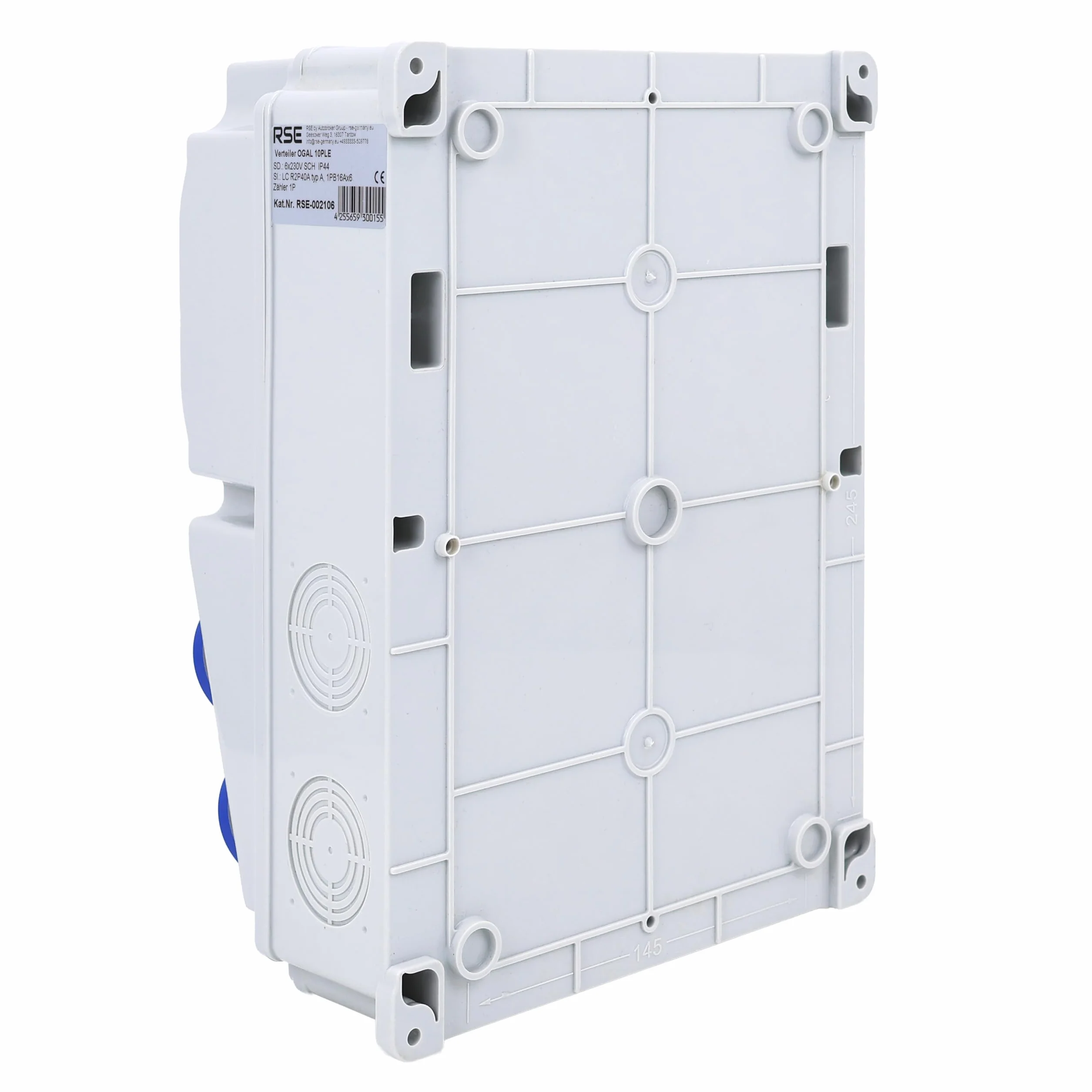 RSE Rozdzielacz prądu budowlanego rozdzielnica ścienna w pełni okablowany 230 V Schuko z licznikiem do wyboru IP65, 9. 6 x 230 V z LS + FI + licznikiem