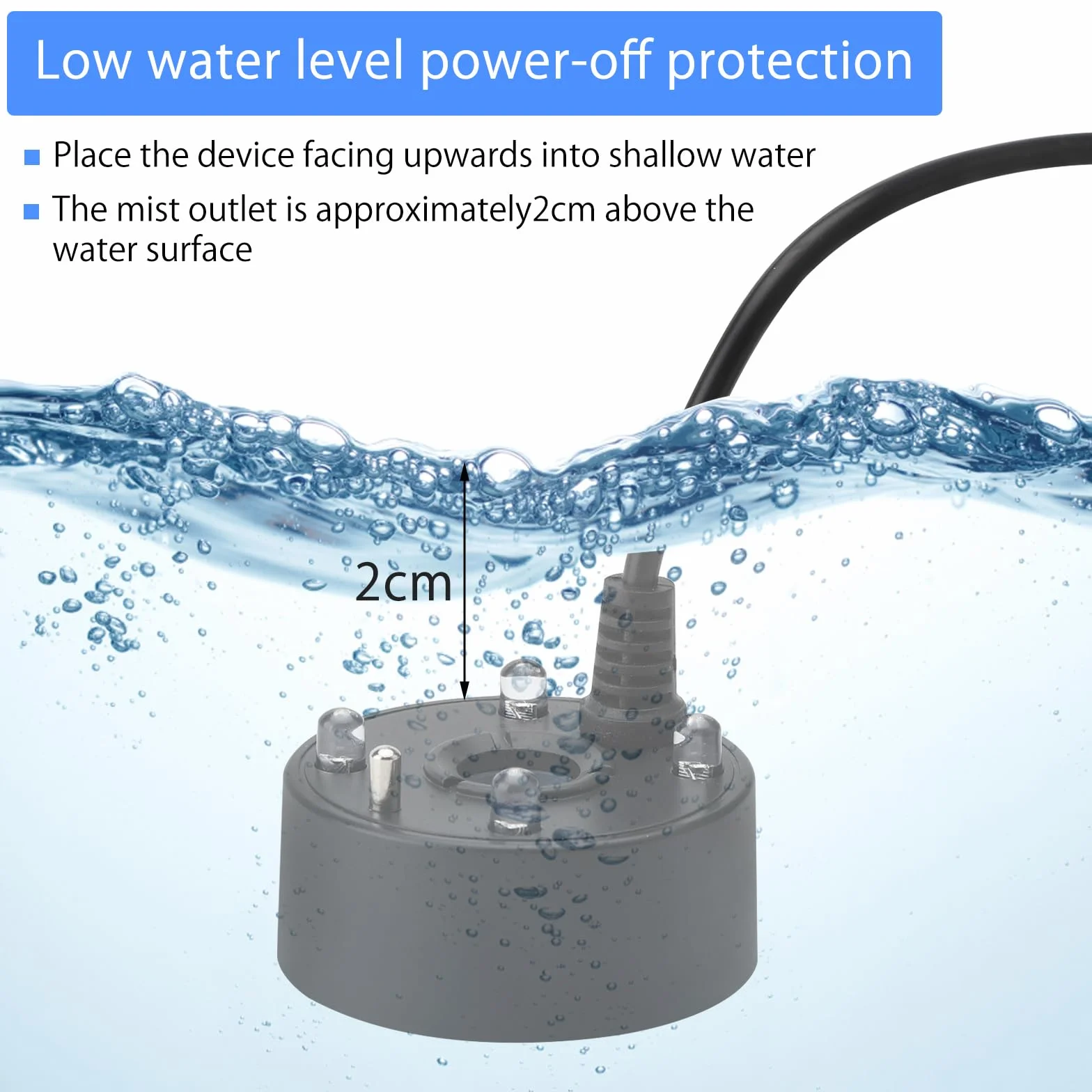 Nebulizator ultradźwiękowy do akwarium LED USB zmiana koloru ochrona przed brakiem wody