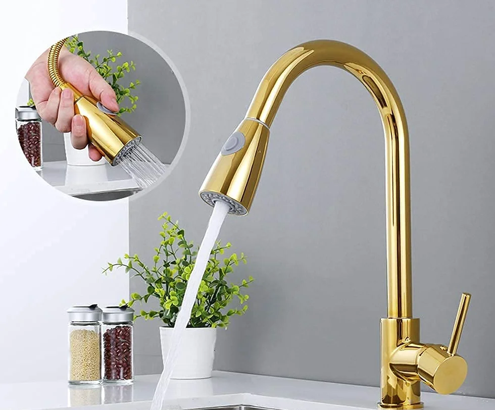 Baterie, łazienka Złota wyciągana głowica natryskowa Bateria kuchenna 2 tryb opryskiwacza 360 obrót Pojedynczy uchwyt Mixer Tap Żuraw do zlewu Pojedynczy uchwyt Deck Mounted/a little surprise