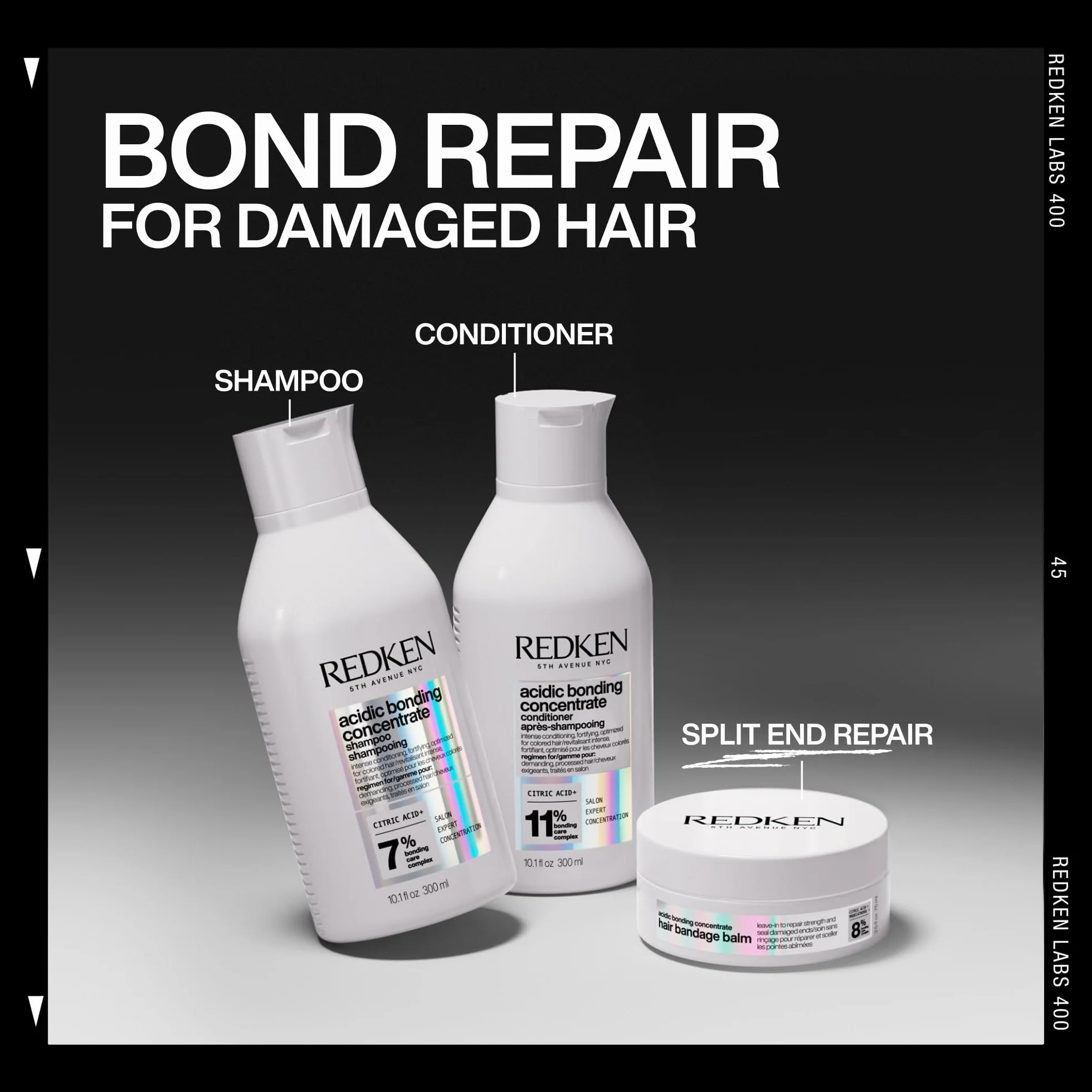 Redken, do suchych i zniszczonych rozdwojonych końcówek, chroni przed łamaniem włosów, uszczelnia rozdwajane końcówki, z kwasem cytrynowym i madecathenolem, Acidic Bonding Concentrate Hair Bandage