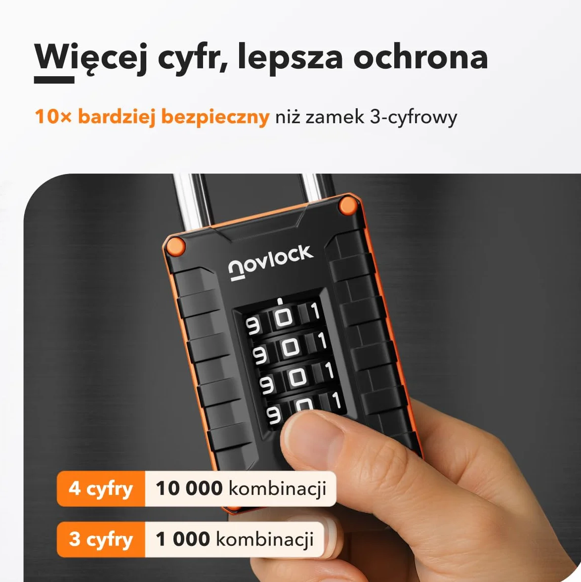 Kłódka Szyfrowa – 4-Cyfrowy Zamek Kombinacyjny do Szafek (Siłownia, Szkoła, Praca), Szaf, Pudełek Magazynowych, Schowków, Bram i Więcej – 1 szt., Czarny/Pomarańczowy