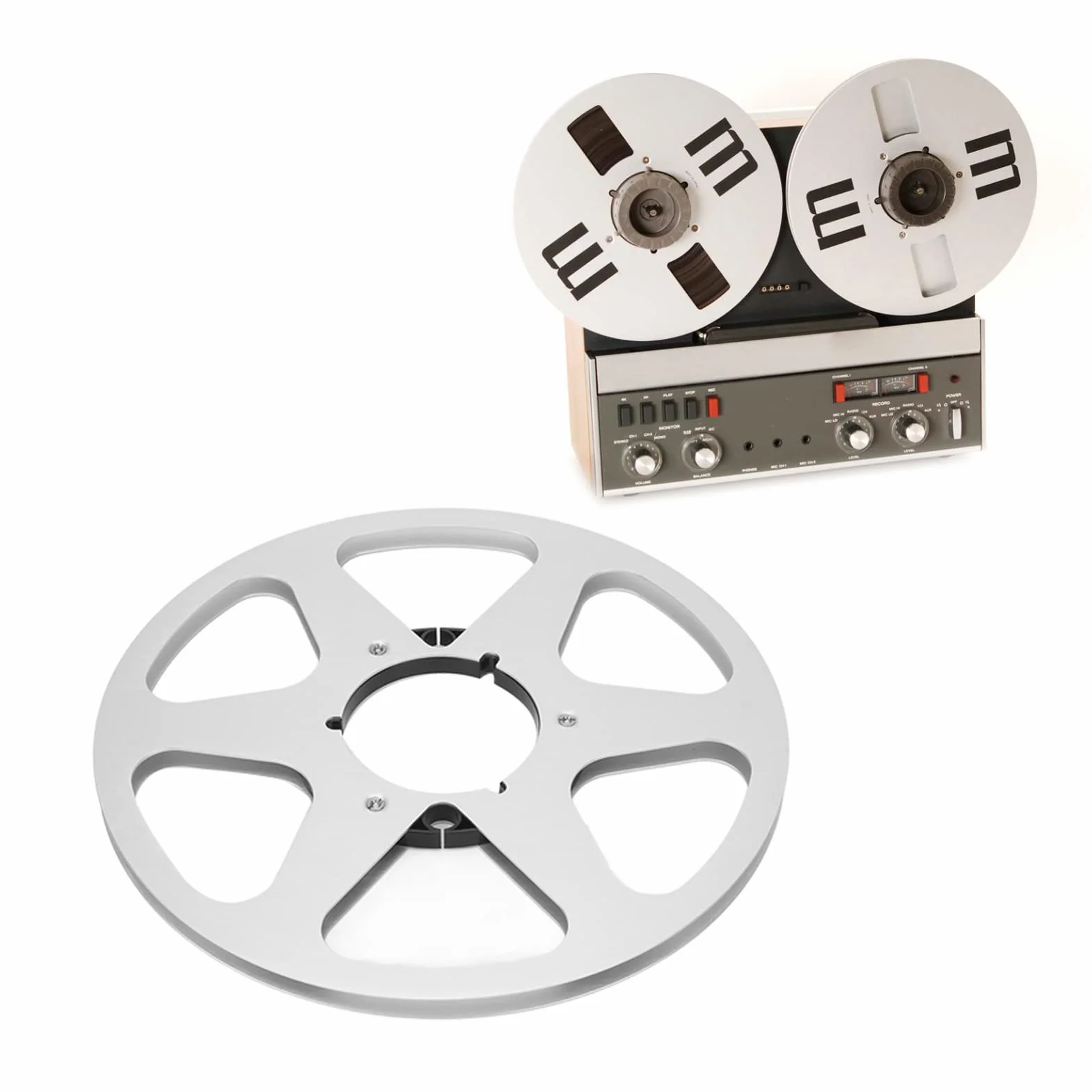 10-calowa Otwarta Szpula Audio Aluminiowa Szpula Odbiorcza, Pusta Szpula Odbiorcza na małą piastę, Magnetofon Szpulowy na taśmę magnetofonową na Taśmy 1/4 Cala, Magnetyczna (Srebrny kolor)