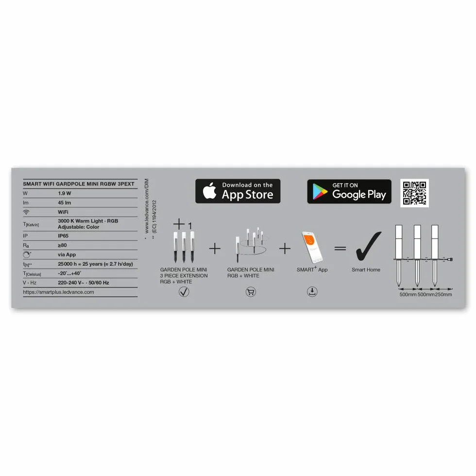 LEDVANCE Oprawa oświetleniowa ogrodowa typu smart LED: for uziemienie, SMART+ GARDEN POLE / 1,90 W, 220…240 V, RGBW, 3000 K, materiał: stainless steel, IP65