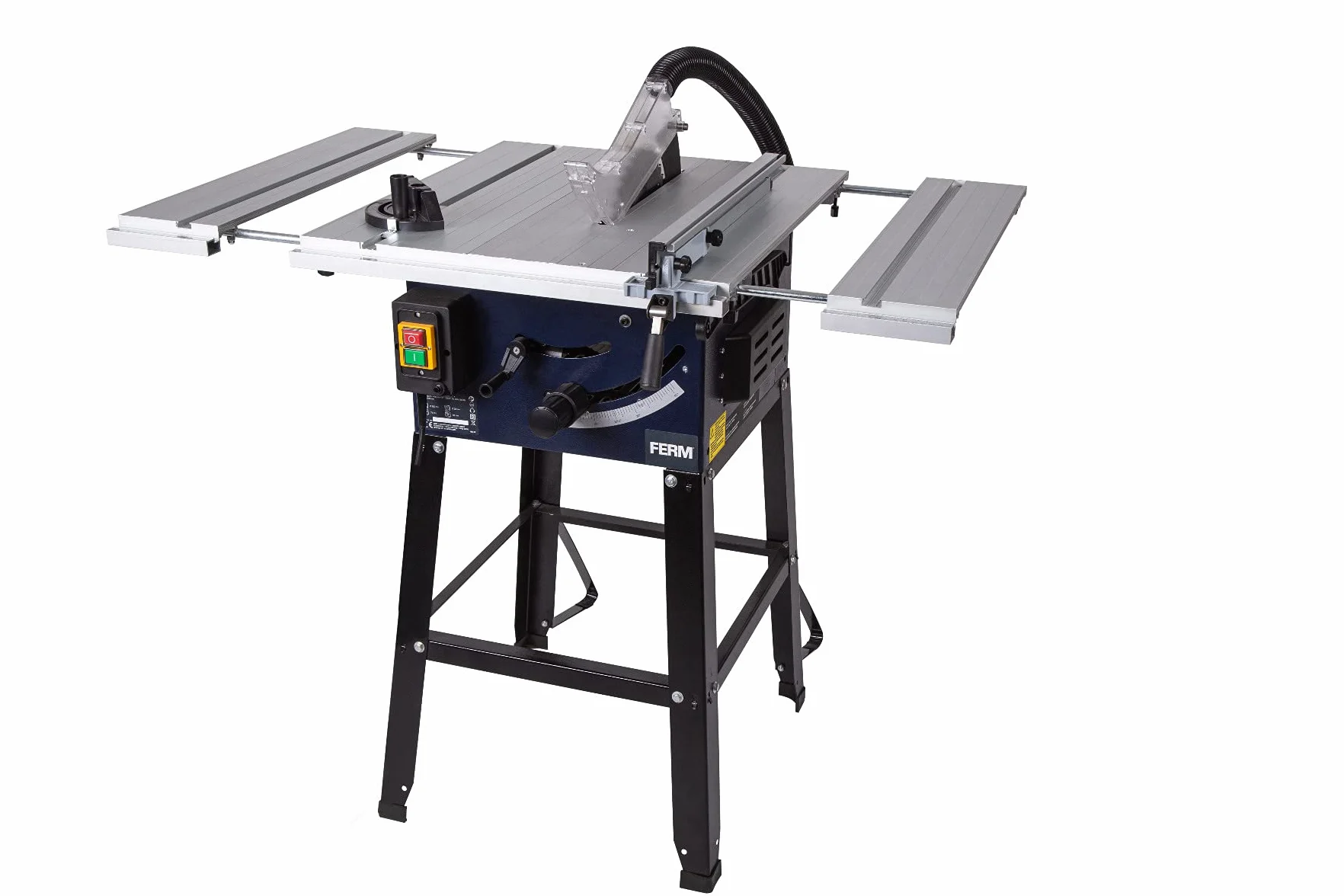 FERM Stołowa pilarka tarczowa 250 mm - 1800 W - wysuwany aluminiowy stół roboczy - adapter próżniowy - ogranicznik kątowy i prowadnica równoległa - w zestawie brzeszczot T40 (TCT)