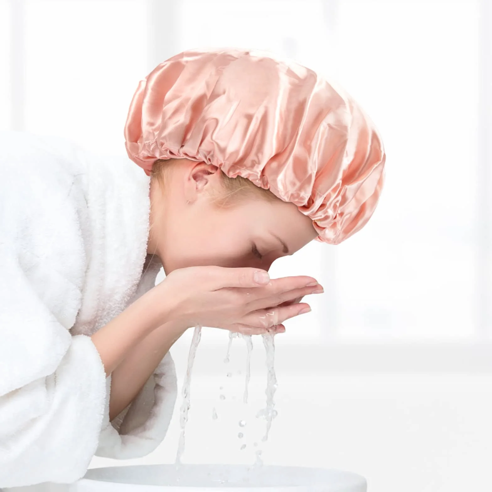 Satin Bonnet 2 szt. czapka do spania na noc, satynowa czapka do spania, regulowana czapka do spania, elastyczny, miękki czepek dla kobiet, dziewcząt, spa, do salonu piękności, kolor czarny i różowy