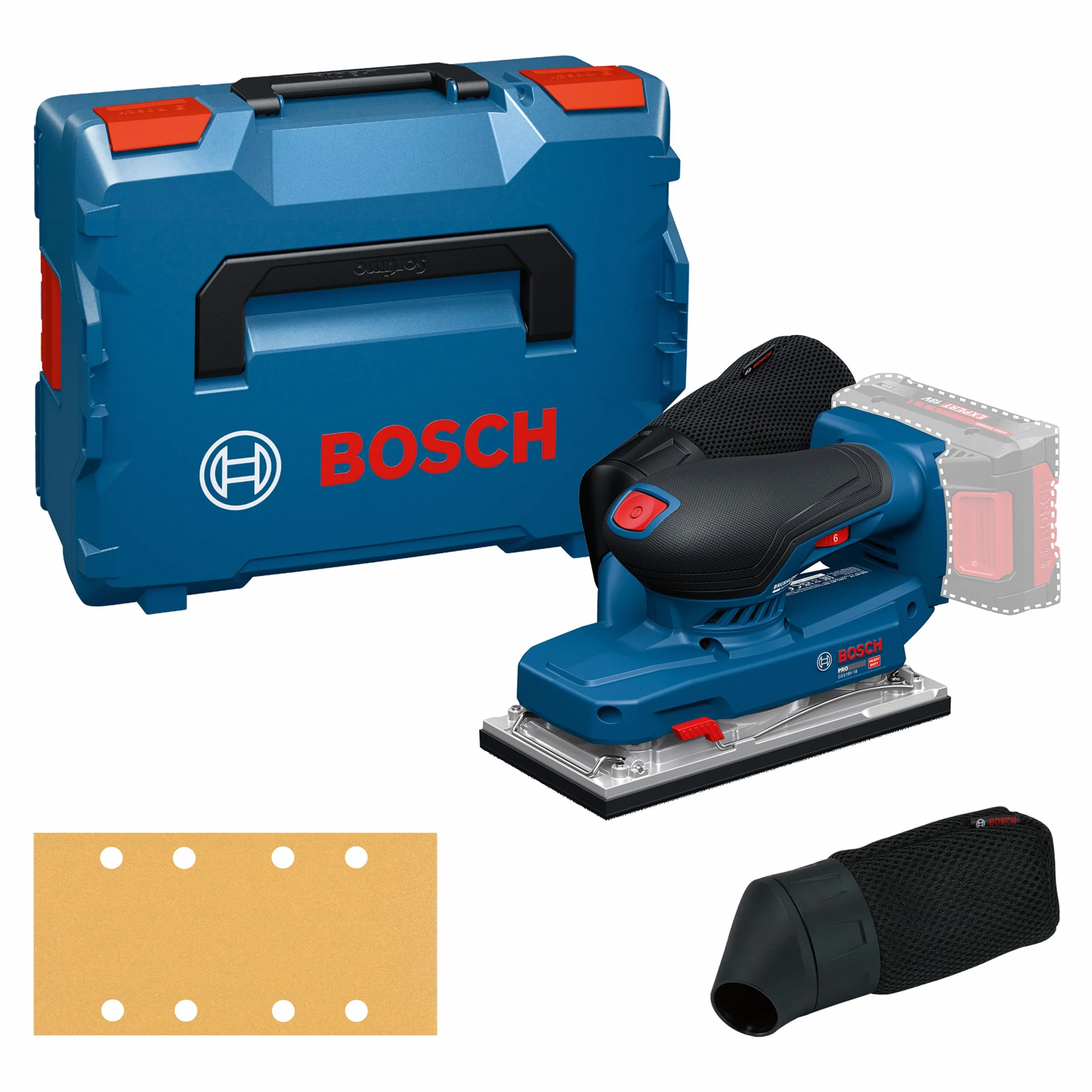 Bosch PRO 18V System Akumulatorowa szlifierka oscylacyjna GSS18V-18 (worek na pył, dziurkacz, walizka L-BOXX 162)