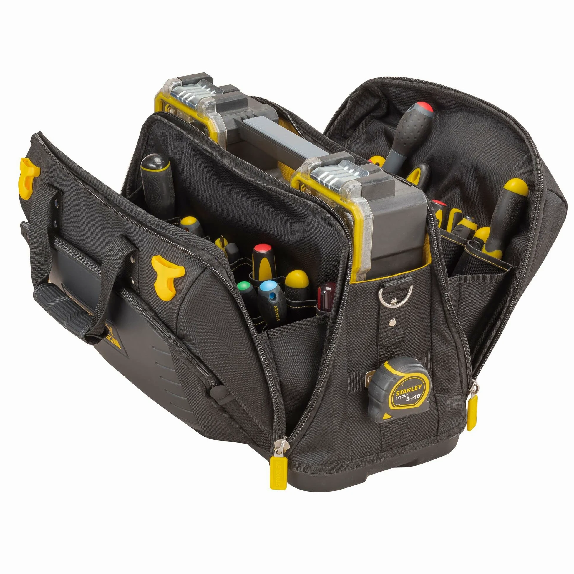Stanley Torba Narzędziowa, Czarny/Żółty, 19.02 x 11.22 x 13.39 cm & Stanley Fmst1-75779 Profi 2/3 Range FatMax - Przezroczysta pokrywa - Plastikowe klipsy - Wodoodporna - Ip53 - Bez uchwytów