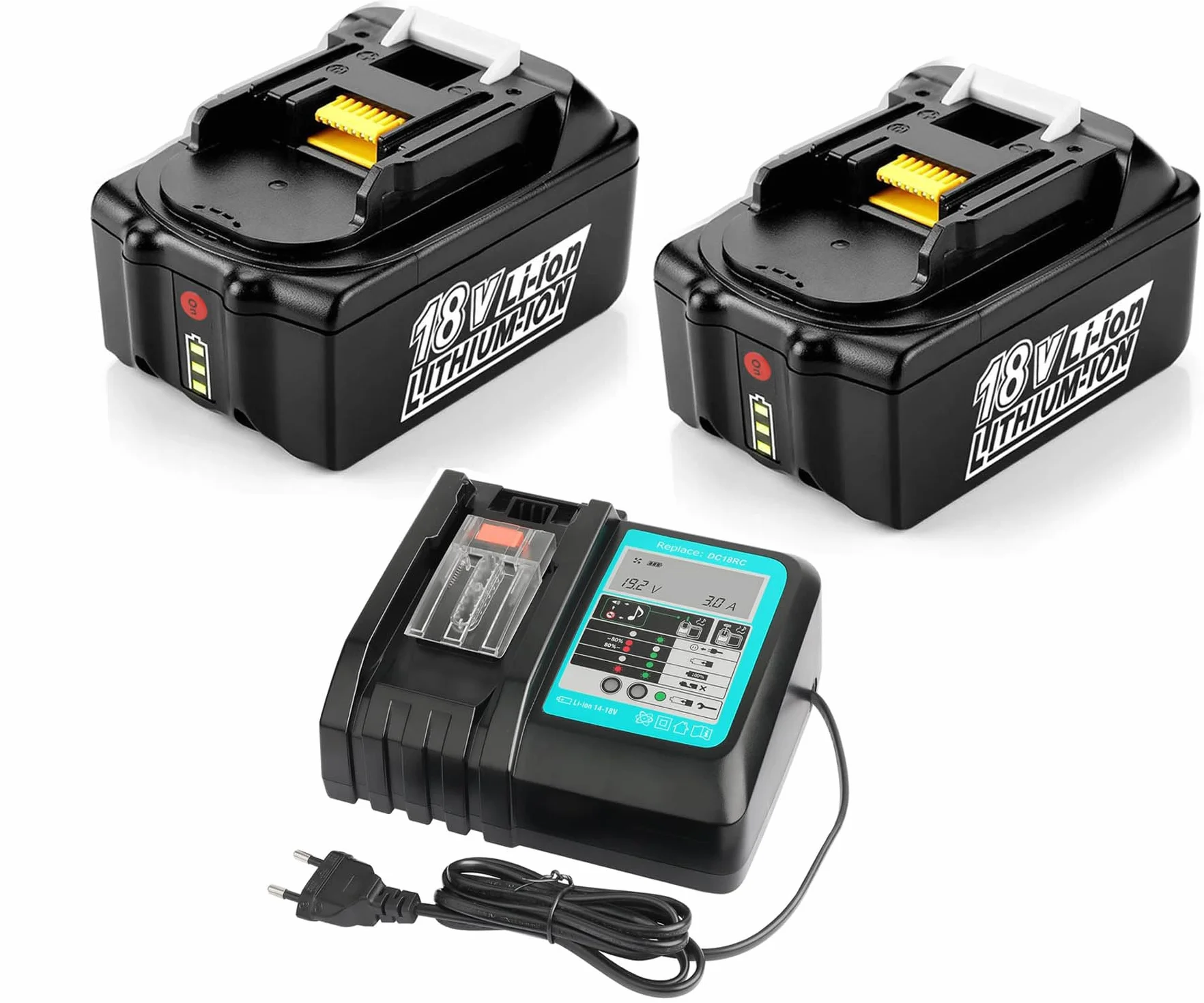 Akumulator kompatybilny z akumulatorem Makita 18 V z ładowarką DC18RC do BL1860B BL1850B BL1850 BL1840 BL1830, do akumulatorowej piły łańcuchowej MAK DUC353 DUC355Z, DDF485Z, 2 sztuki