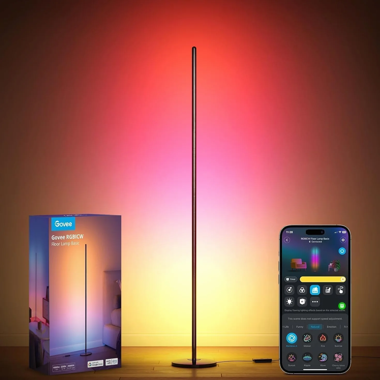 Govee RGBIC lampa stojąca LED, WiFi, ściemniana, Alexa i Google Assistant, sterowanie aplikacją, 16 milionów kolorów, 58 trybów scenerii, tryby muzyki, tryb DIY, do sypialni, dla graczy, czarna