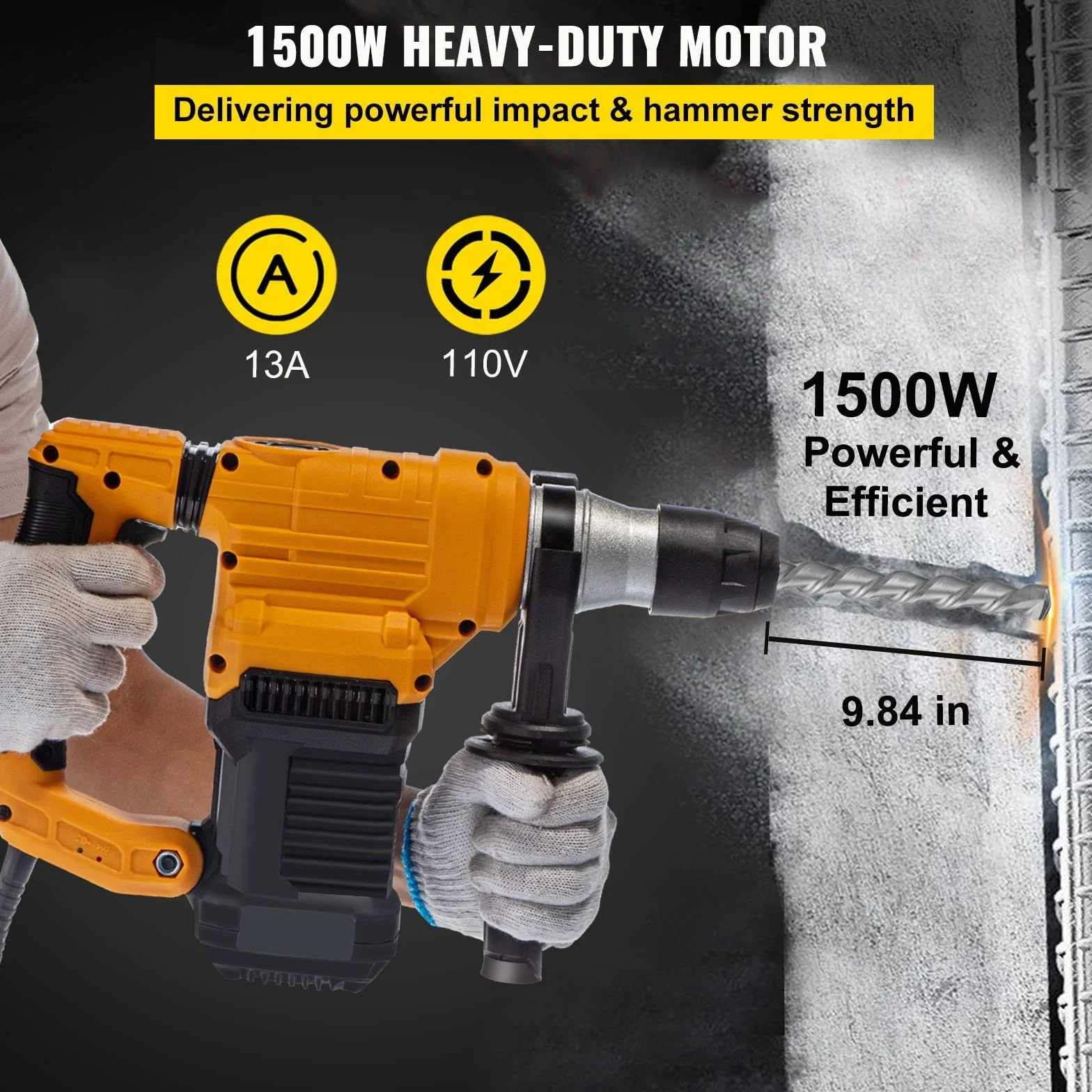 Wiertarka udarowa 1500W Max wiercenie 32mm SDS Plus młot pneumatyczny do rozbiórki 3w1 elektryczny perforator do betonu z drewna dla profesjonalistów i majsterkowiczów